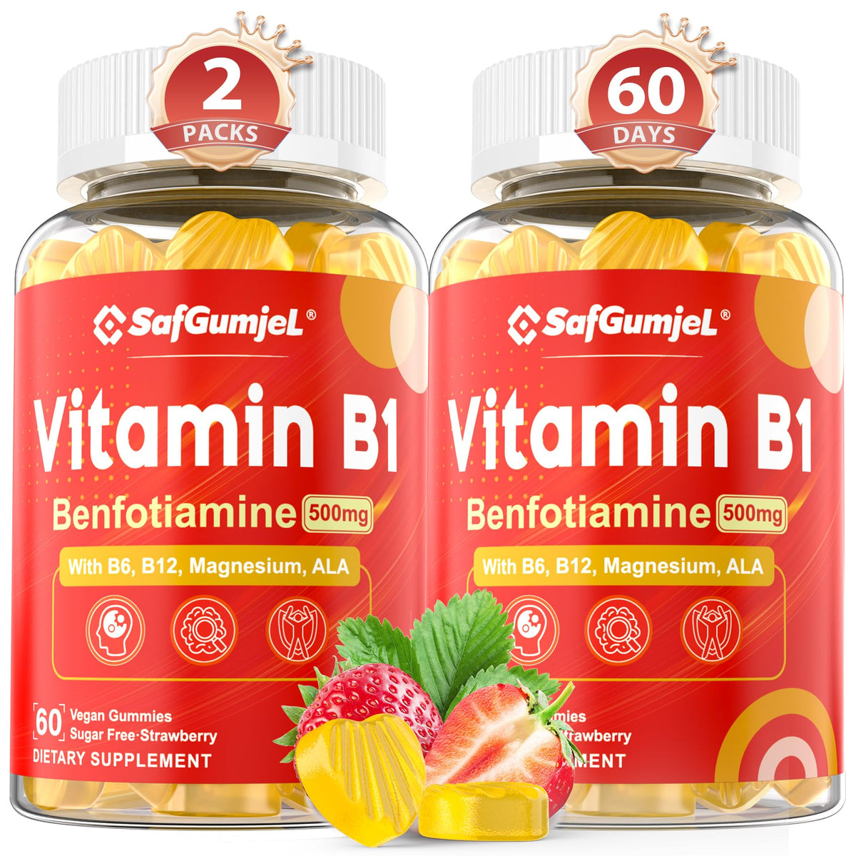 Safgumjel Vitamin B1 Gummies 500mg Benfotiamine front view