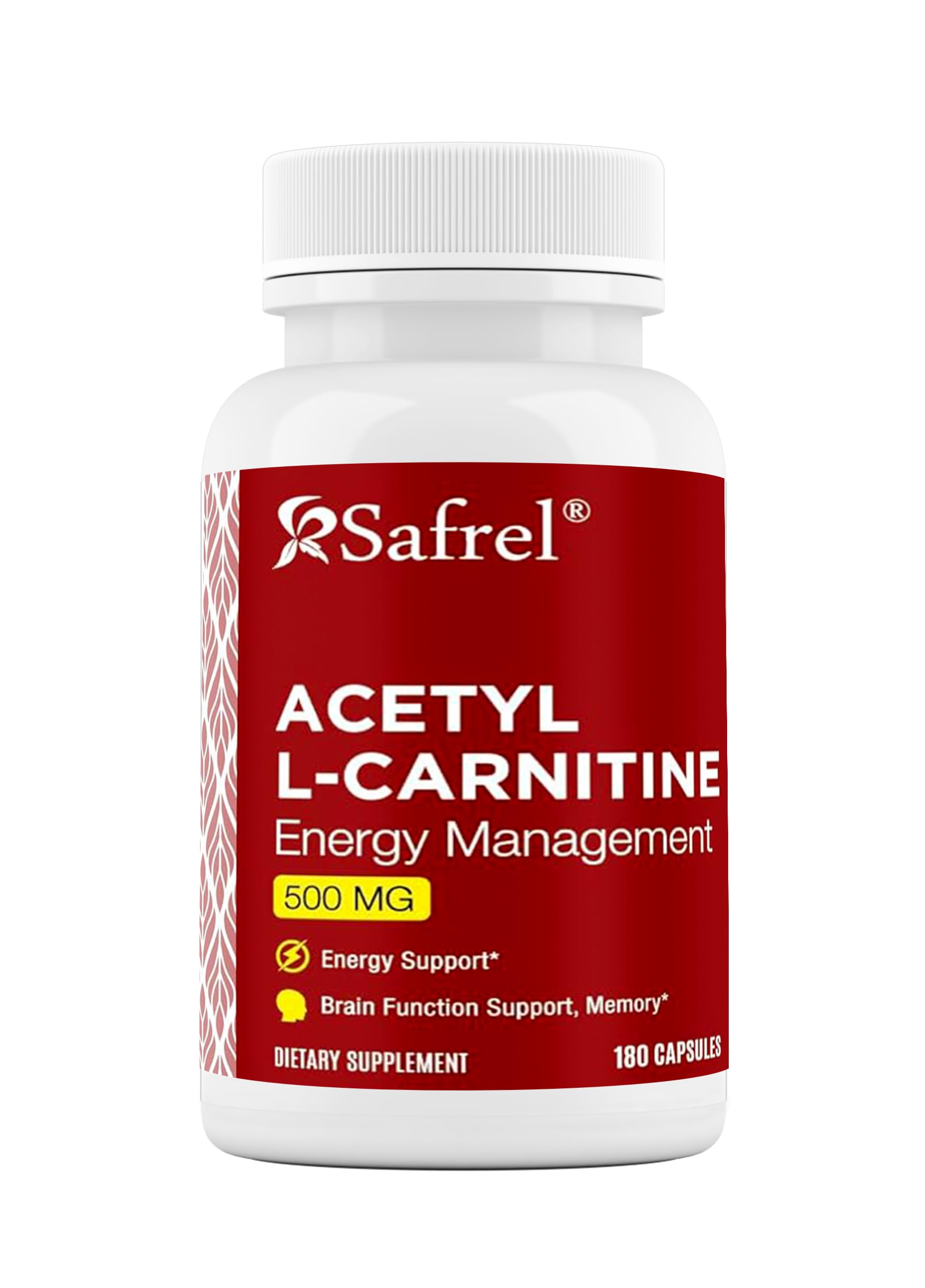 Safrel Acetyl L-Carnitine 500mg 180 capsules front view