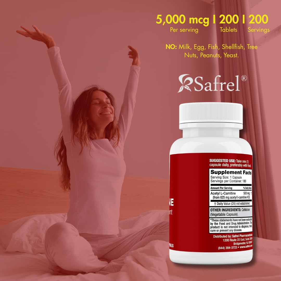 Safrel Acetyl L-Carnitine 500mg with a measuring spoon