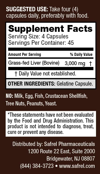 Safrel Beef Liver Capsules lifestyle scene on a kitchen counter
