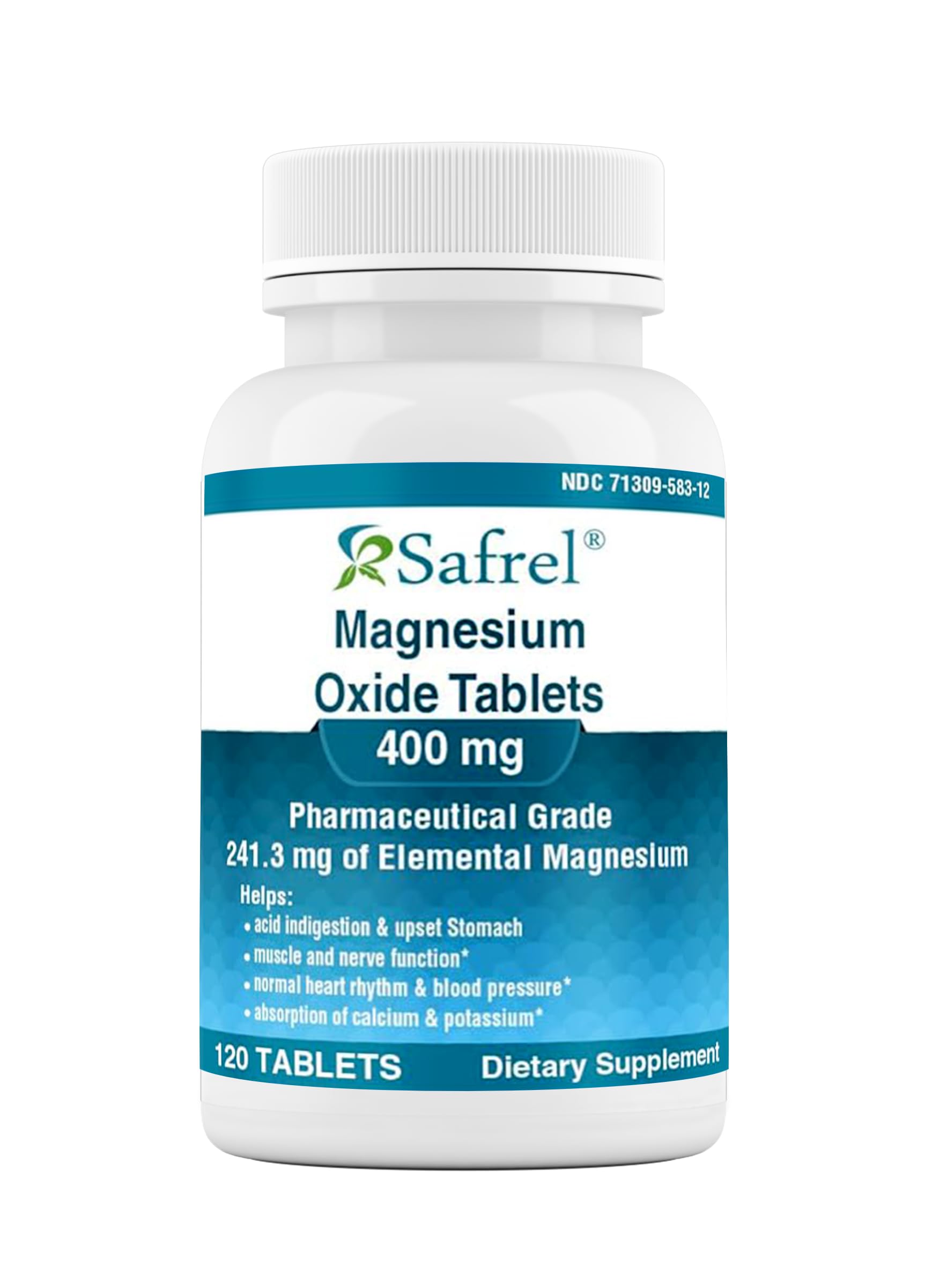 Safrel Magnesium Tablets 400mg front view of bottle