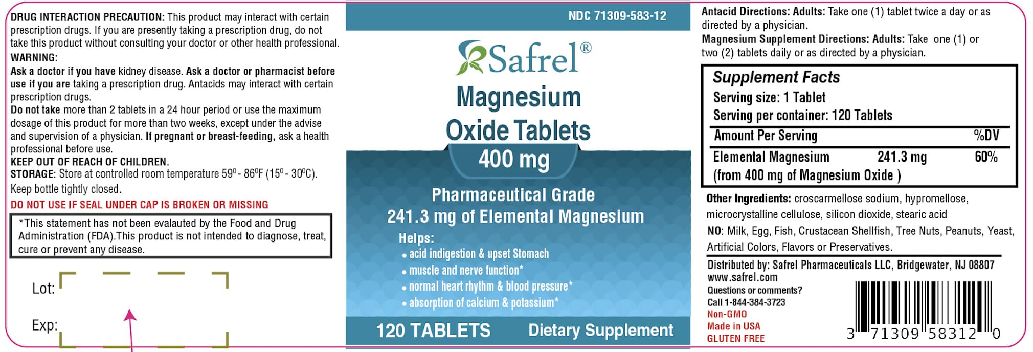Safrel Magnesium Tablets 400mg with measuring spoon