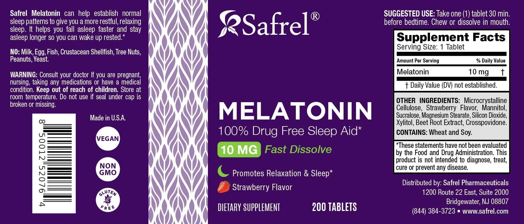 Safrel Melatonin Sleep Supplement 10mg strawberry flavour tablets