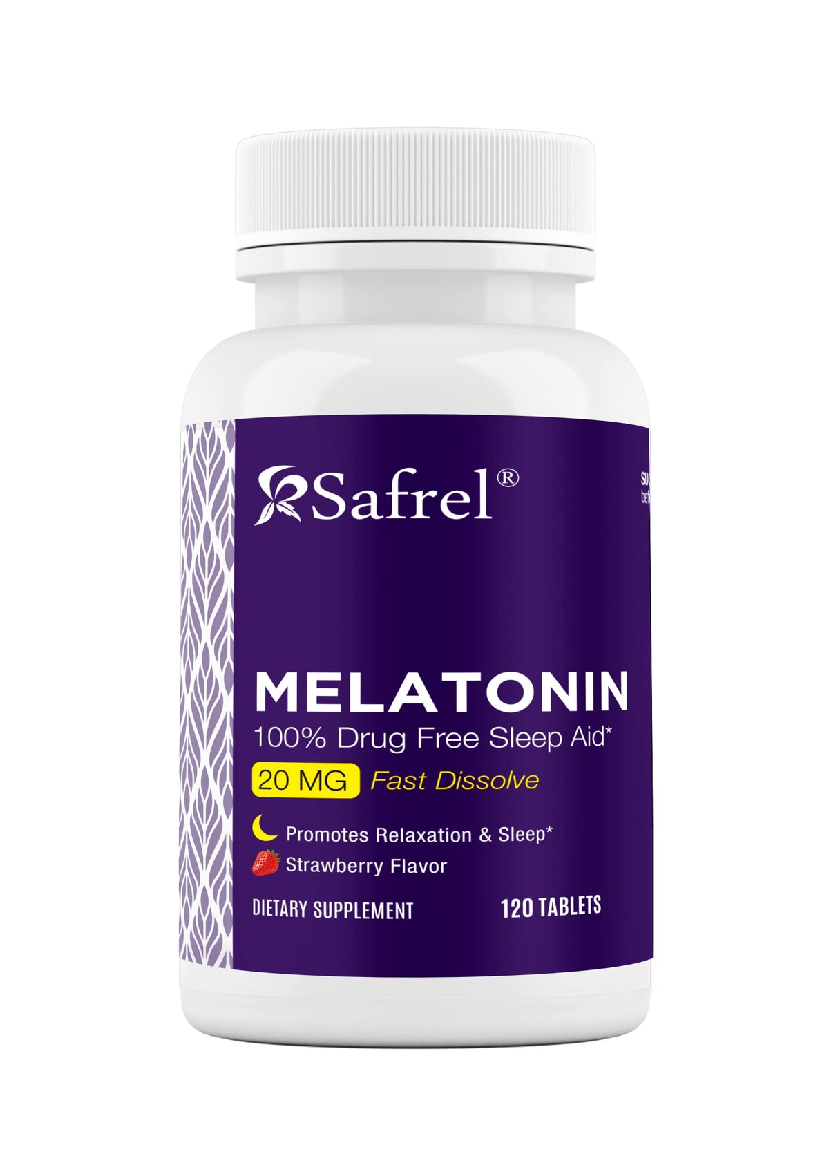 Safrel Melatonin Sleep Supplements 20mg fast dissolve tablets front view