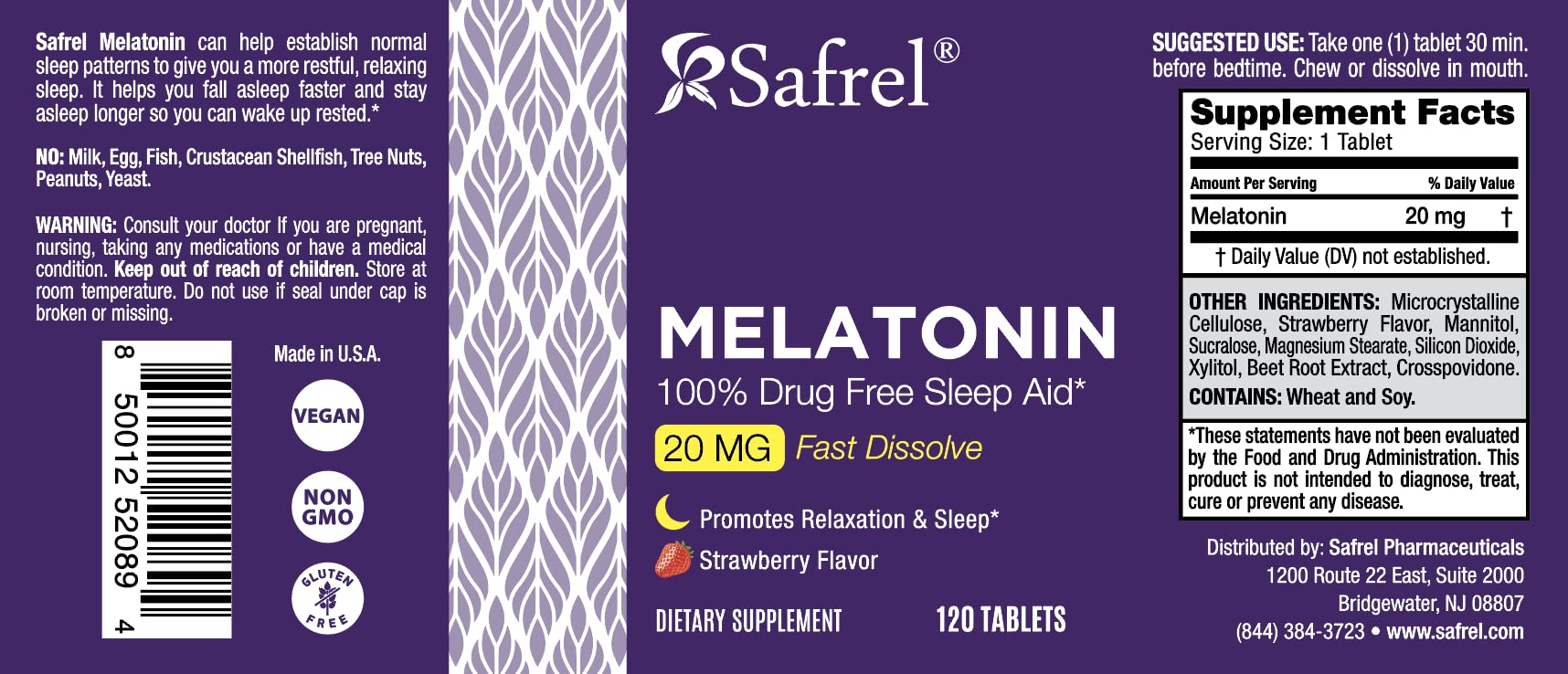 Safrel Melatonin Sleep Supplements tablets with a glass of water