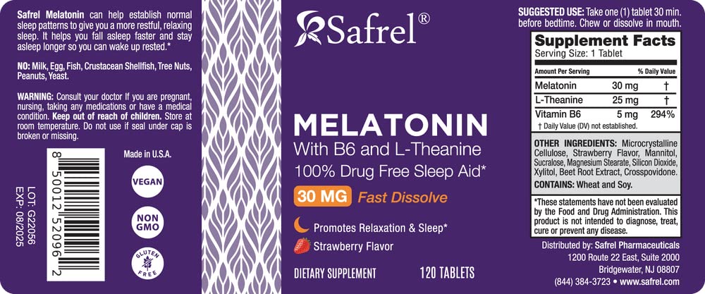 Safrel Melatonin tablets with natural berry flavour