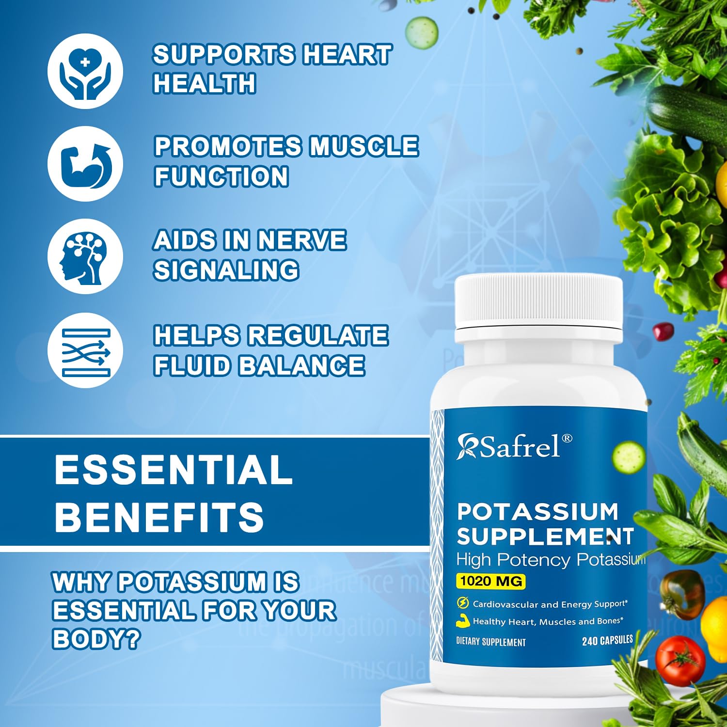 Safrel Potassium Supplement bottle side label