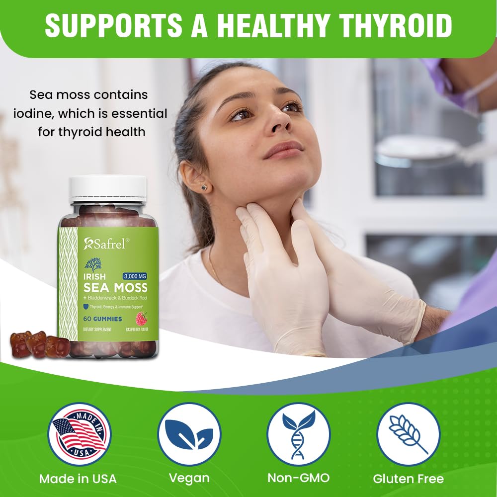 Safrel Triple Sea Moss Complex Vegan Gummies with fresh raspberries