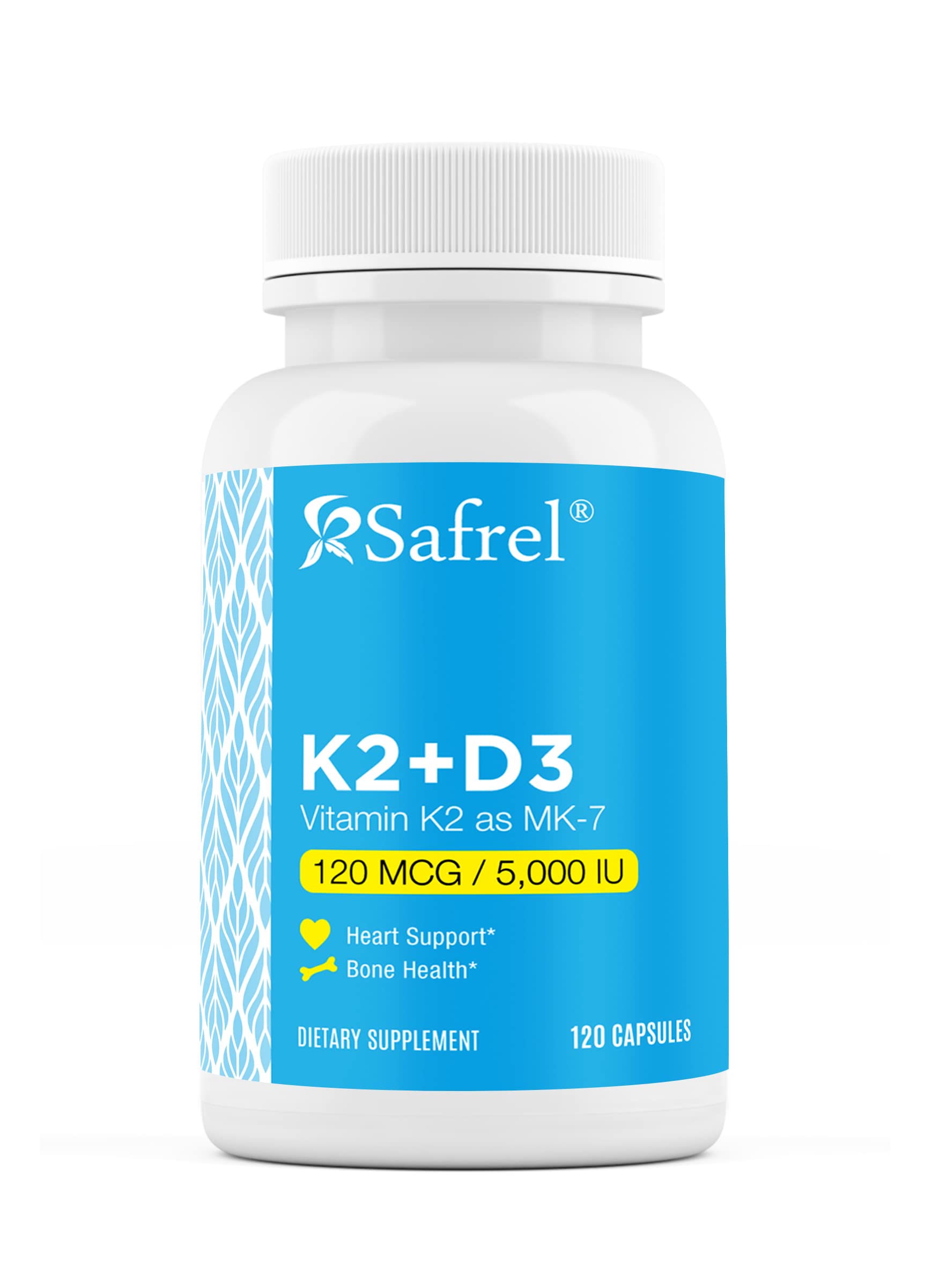 Safrel Vitamin D3 & K2 120 capsules bottle front view