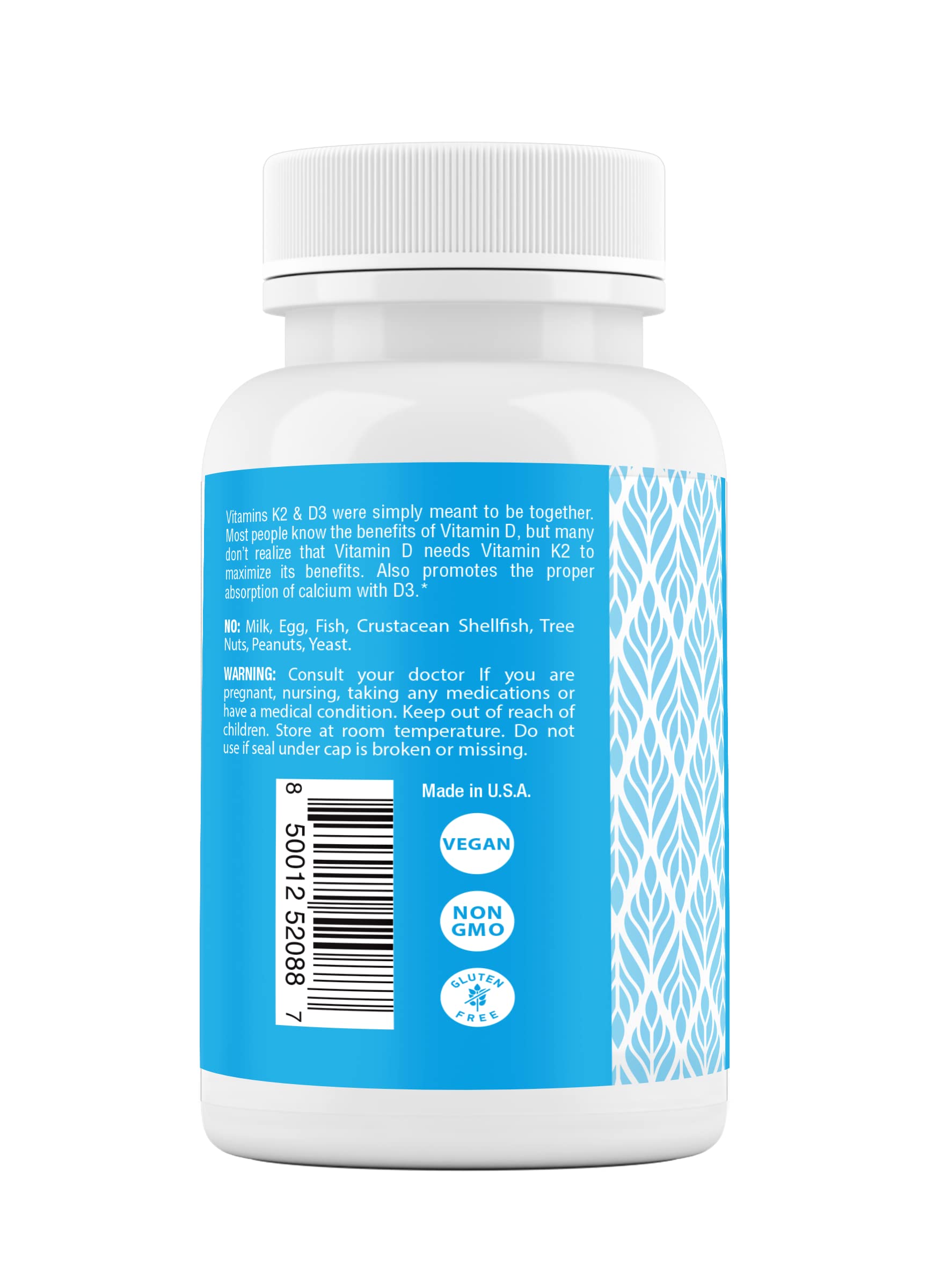Safrel Vitamin D3 & K2 capsules bottle side view