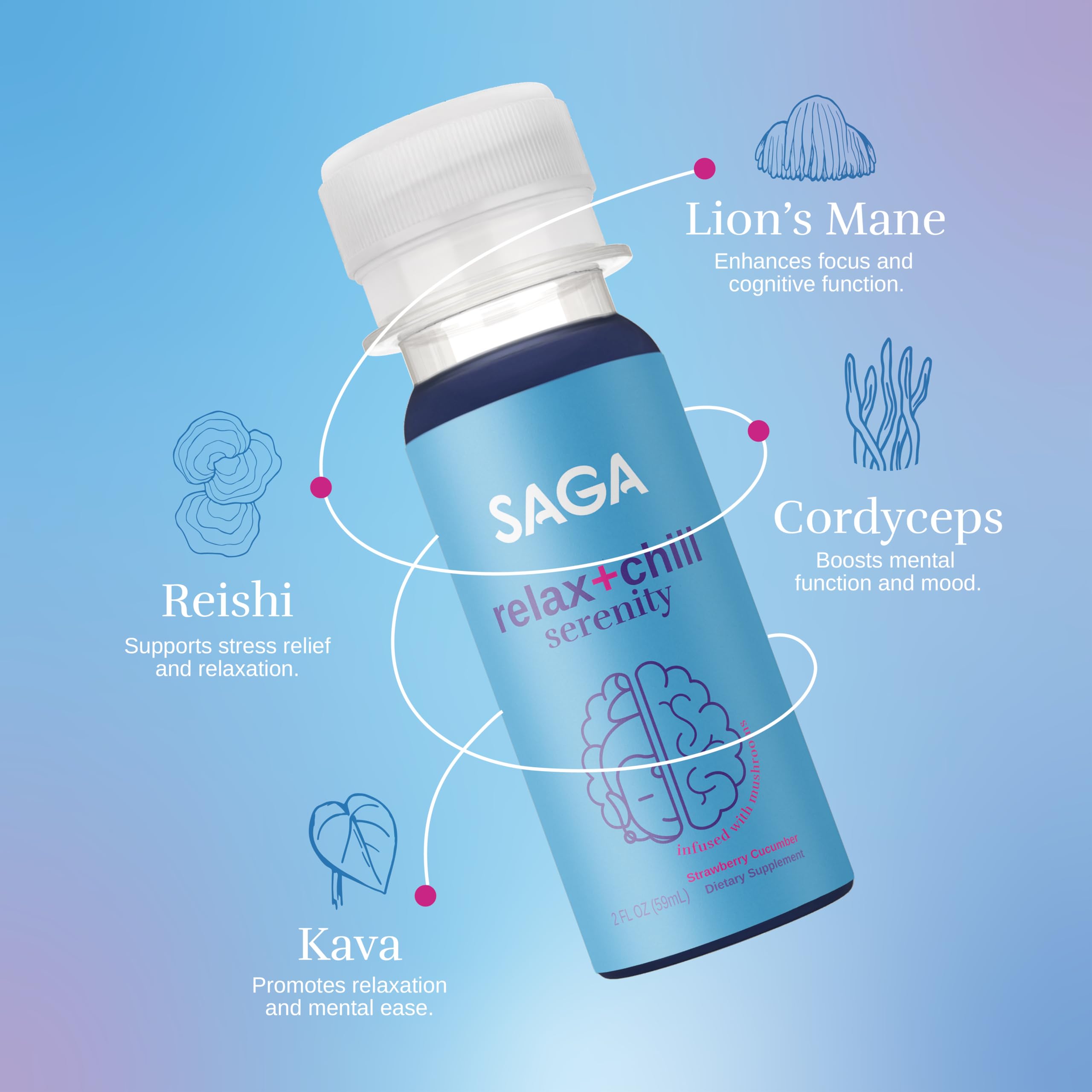 SAGA Serenity daily wellness Shots with strawberry cucumber flavour