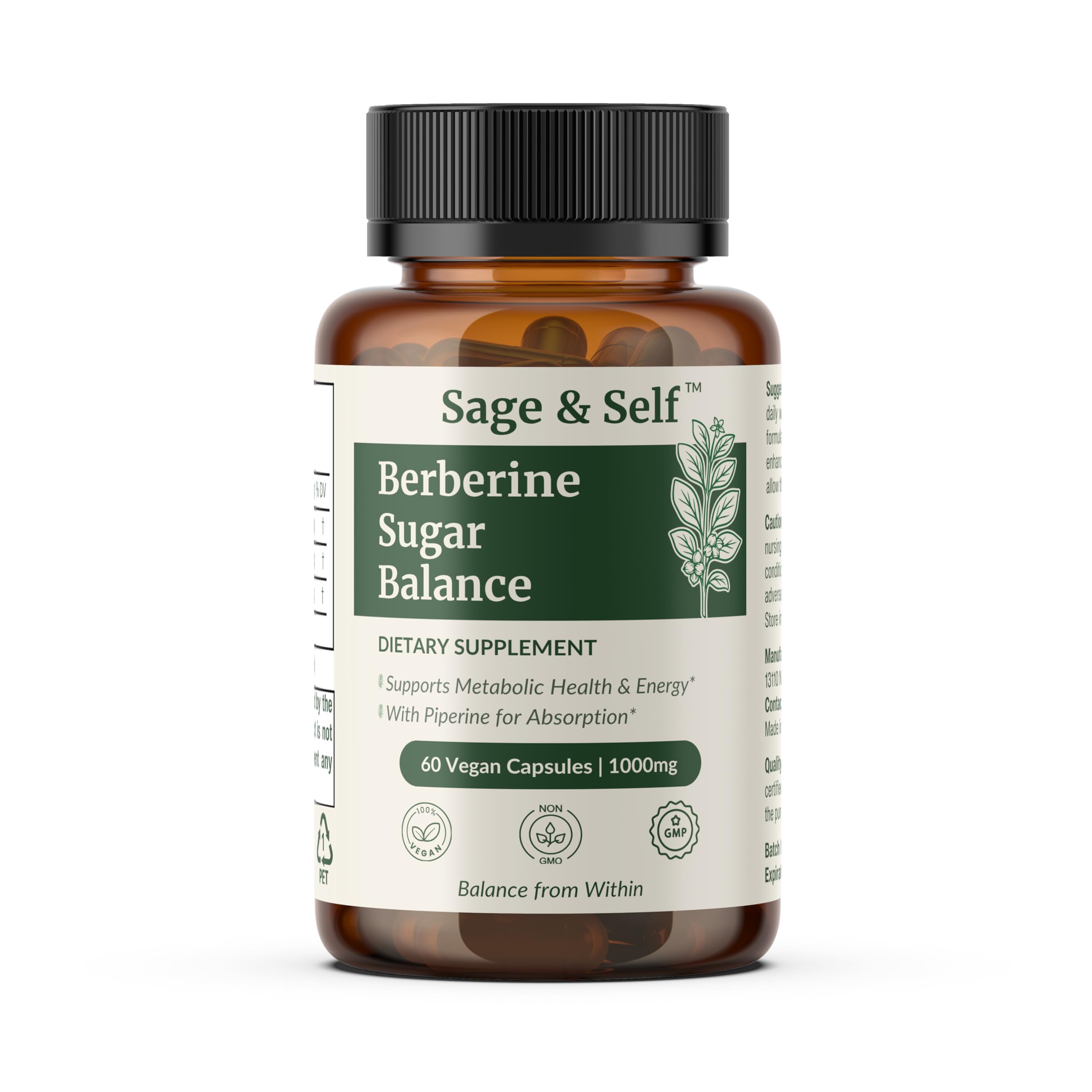 Sage & Self Berberine HCL supplement front view with packaging