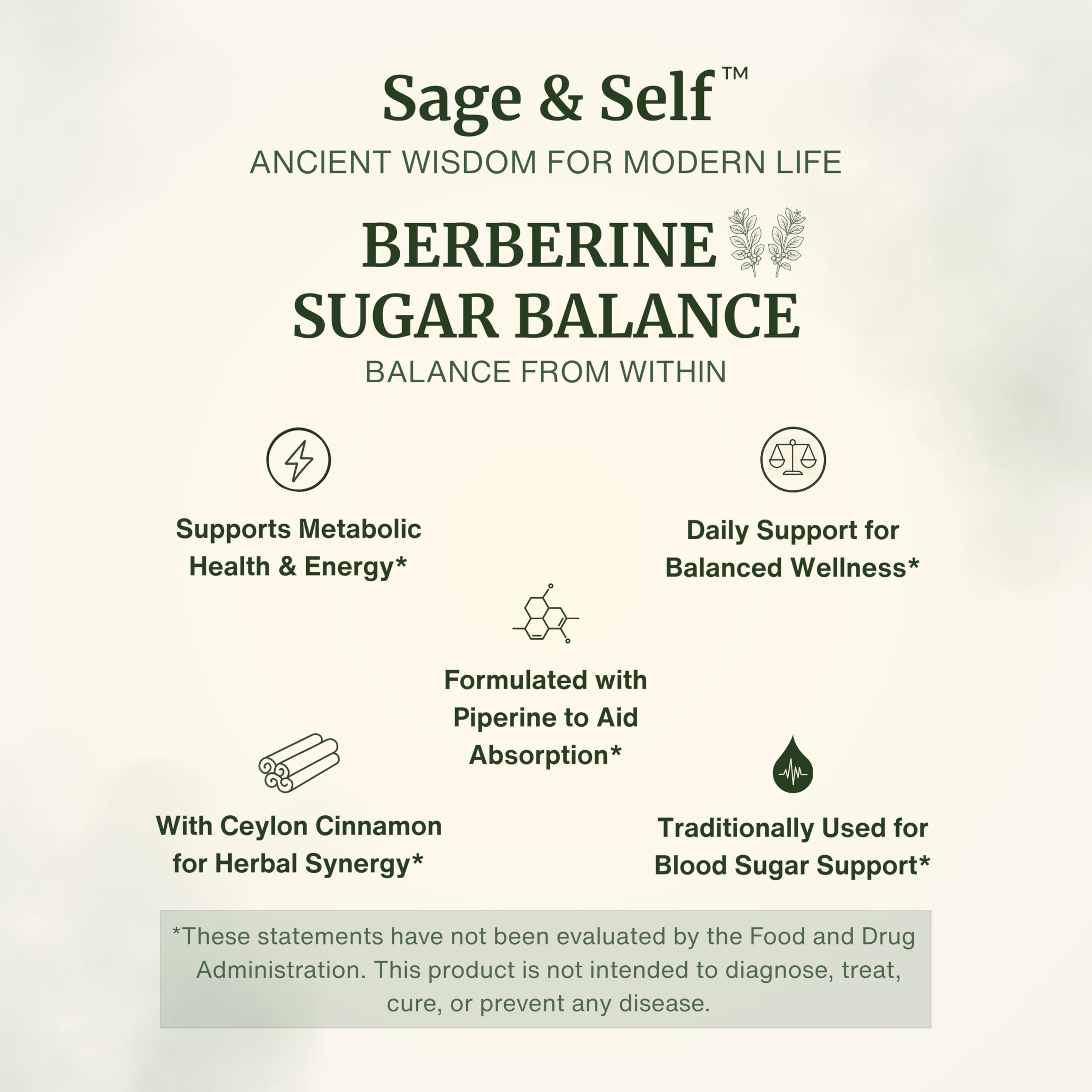 Sage & Self Berberine HCL supplement side view showing ingredients