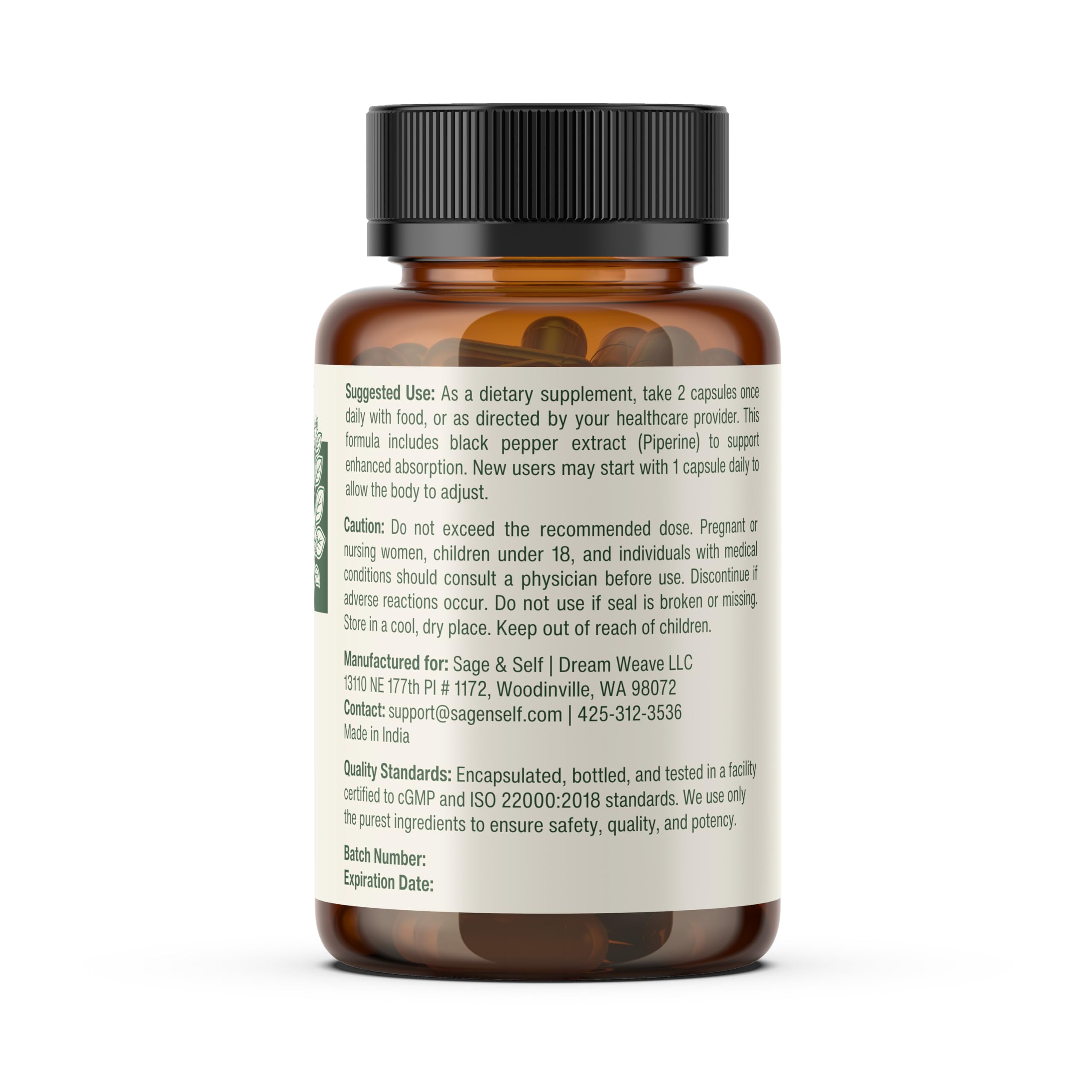 Sage & Self Berberine HCL supplement with Ceylon Cinnamon and Black Pepper