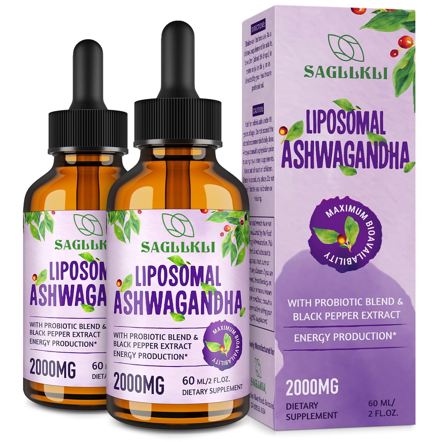 Sagllkli Ashwagandha Liquid Drops 60ml front view
