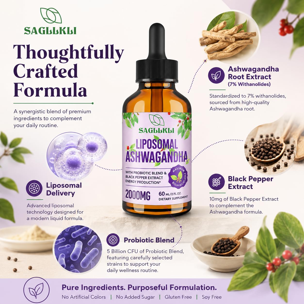 Sagllkli Liposomal Ashwagandha Liquid Drops 60ml side view