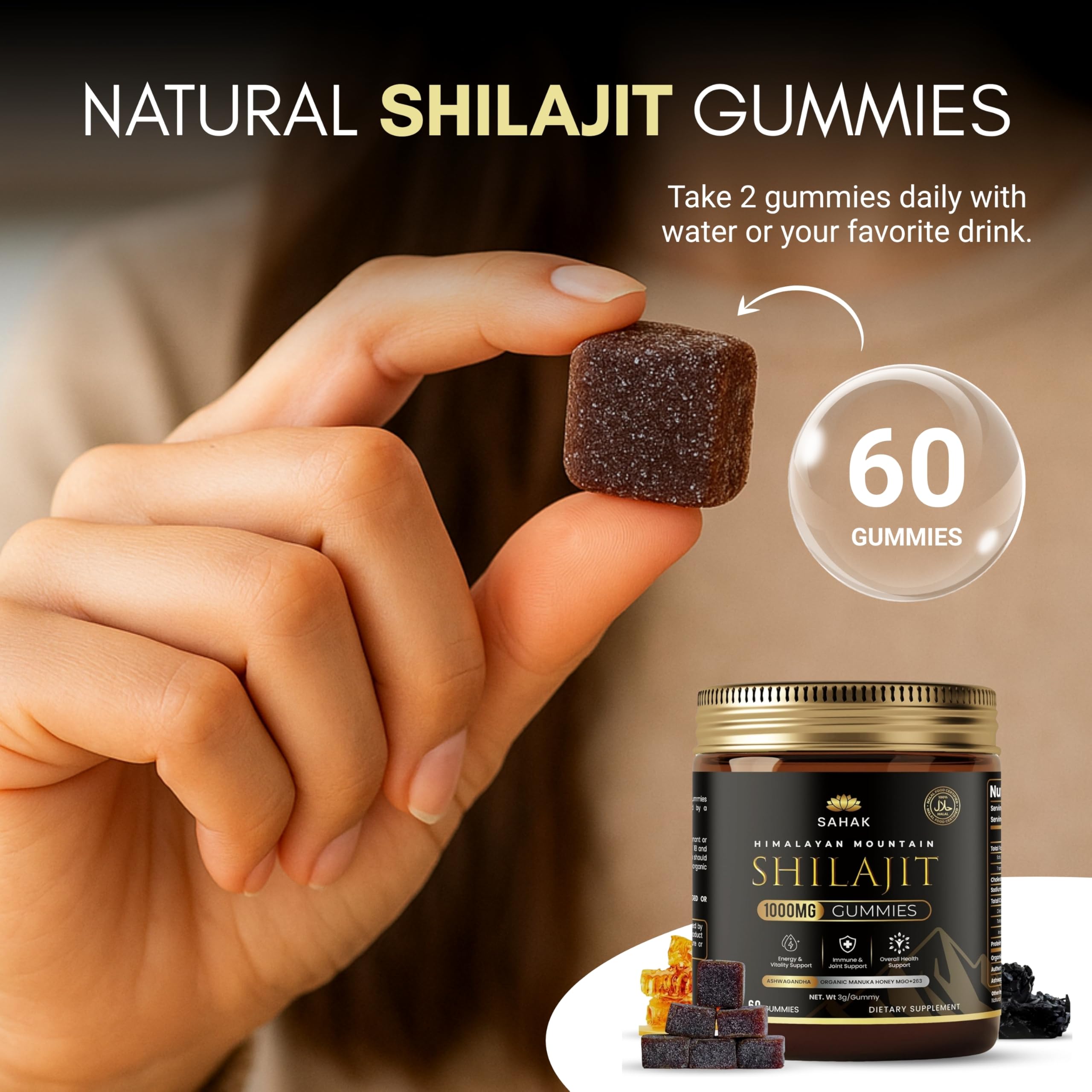 SAHAK Shilajit Gummies orange flavour gummies