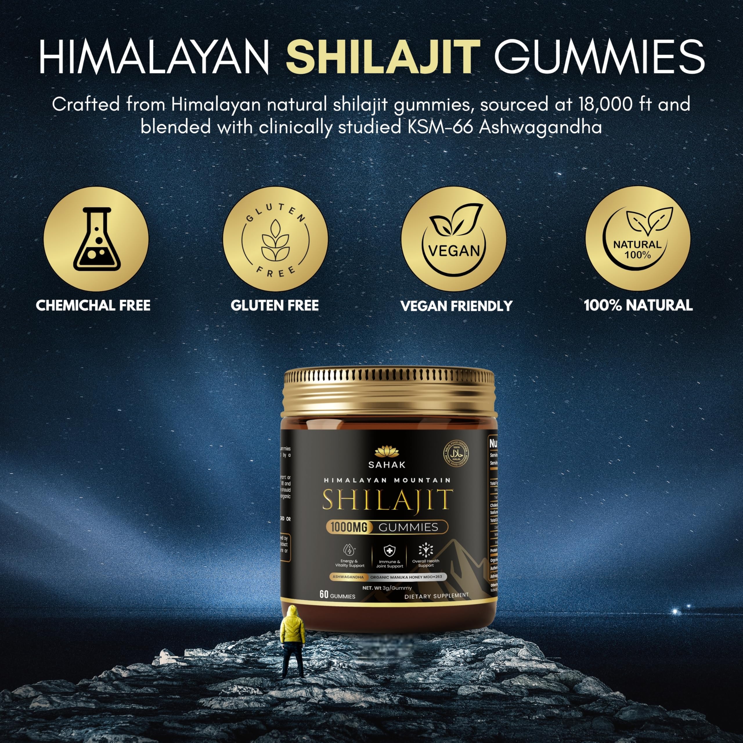 SAHAK Shilajit Gummies with Ashwagandha and Manuka Honey