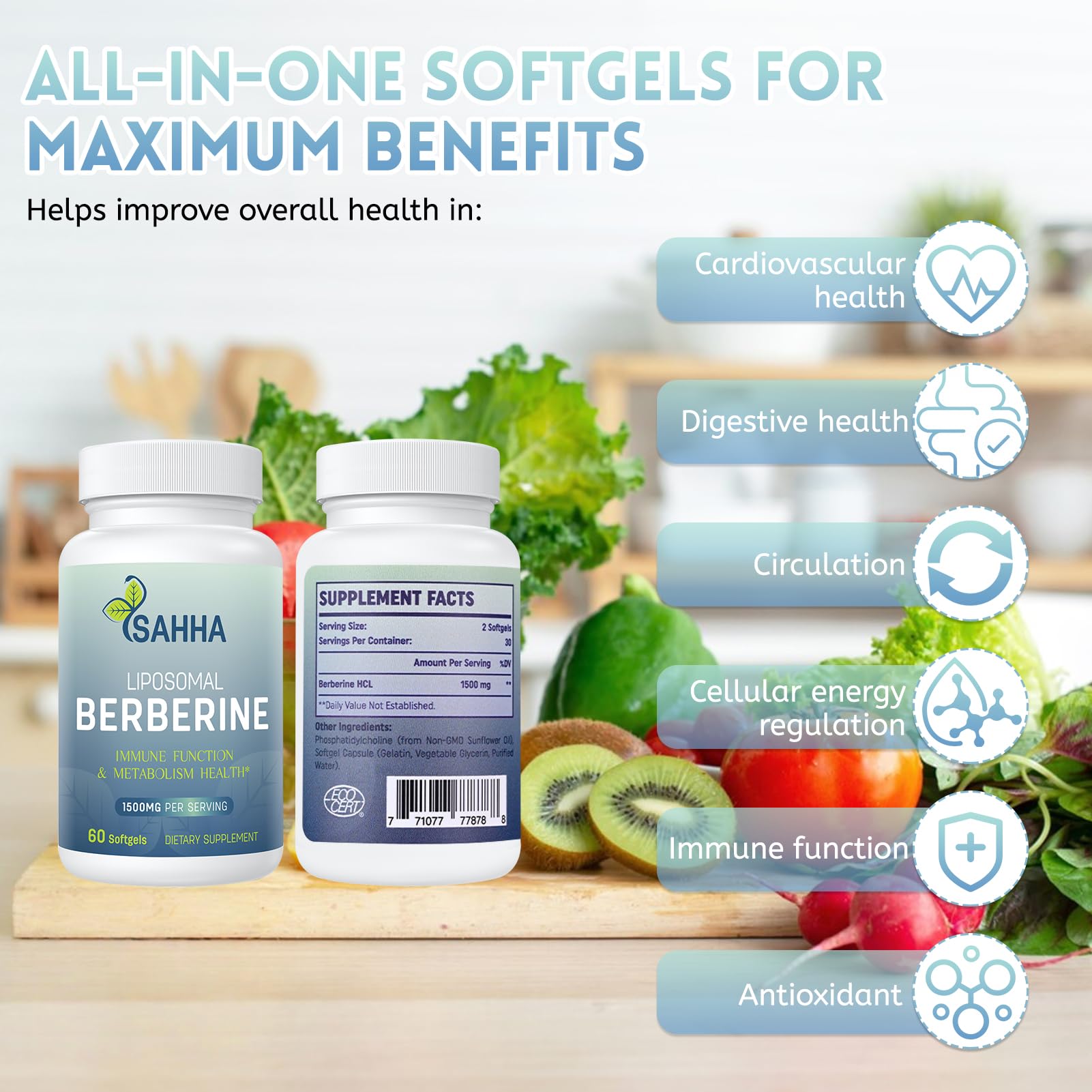 Sahha Liposomal Berberine 168g packaging on a table