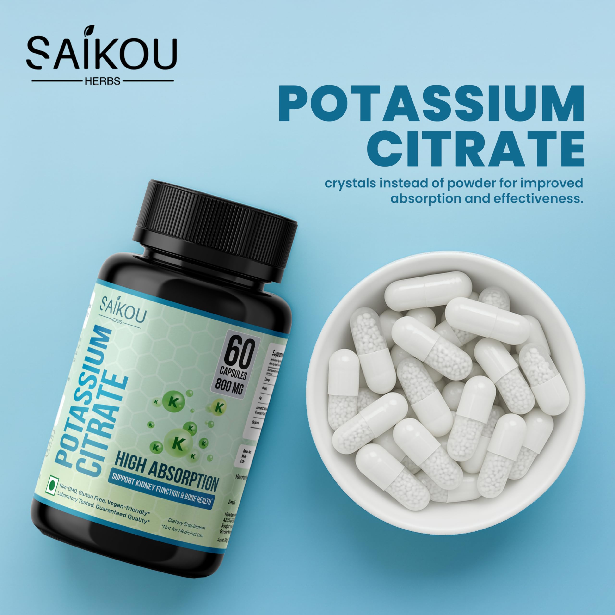 SAIKOU HERBS Potassium Citrate 800mg capsules close-up