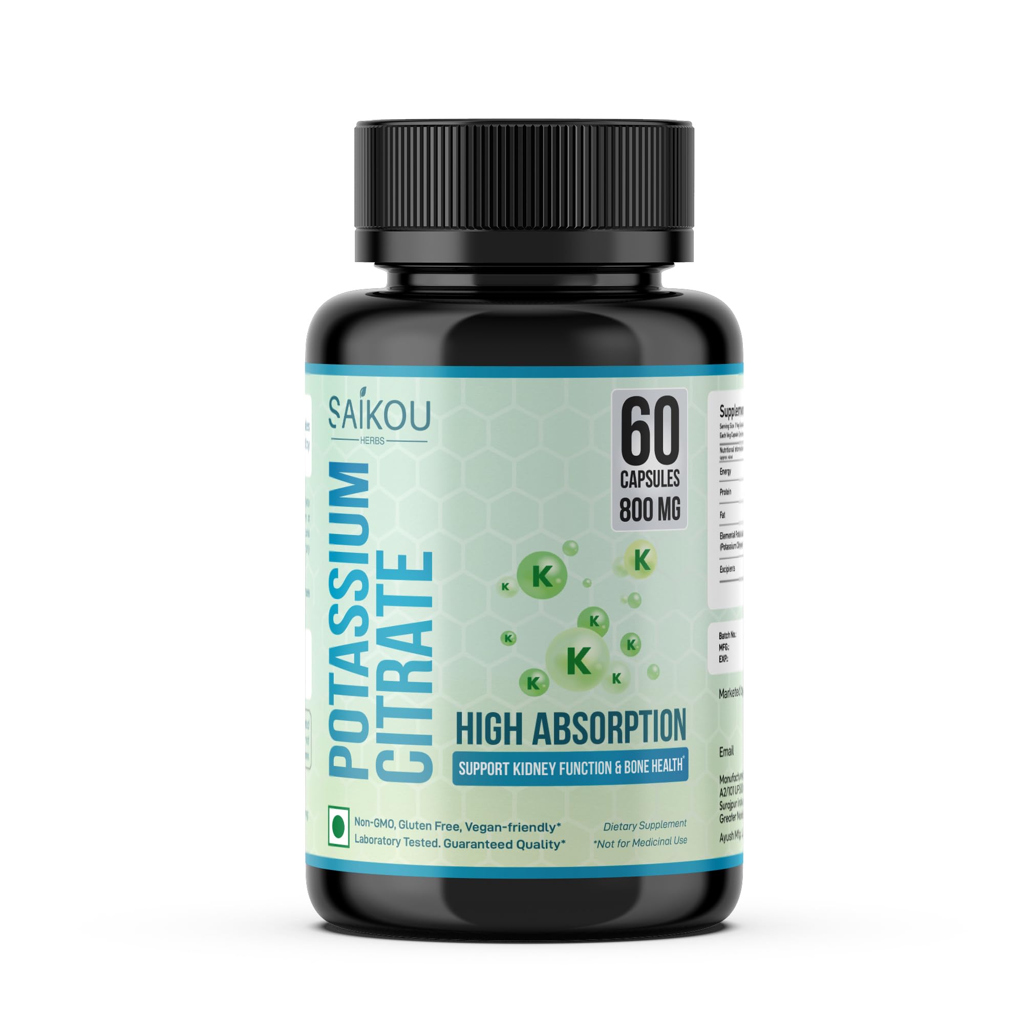 SAIKOU HERBS Potassium Citrate 800mg capsules front view