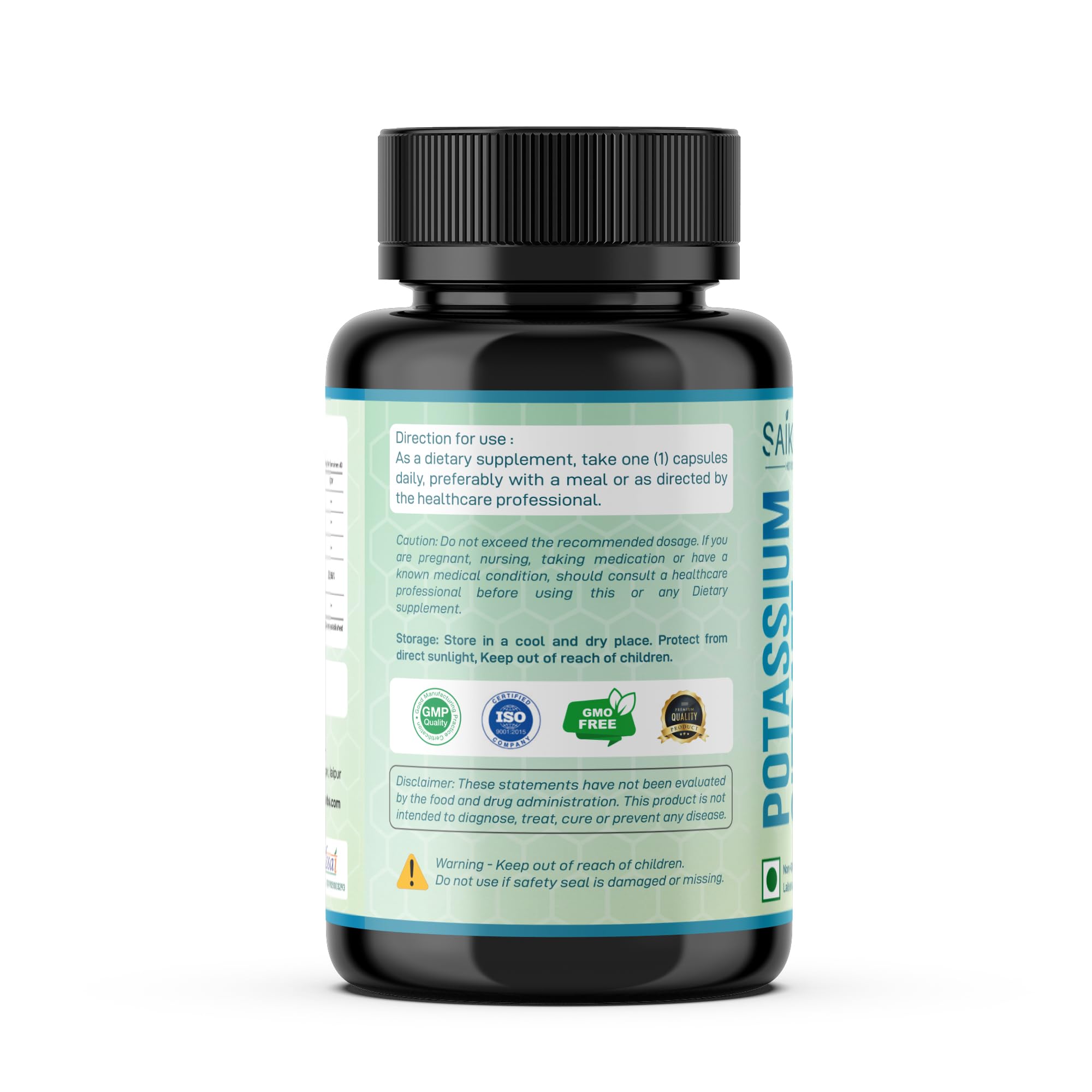 SAIKOU HERBS Potassium Citrate Supplement 181g on a wooden table