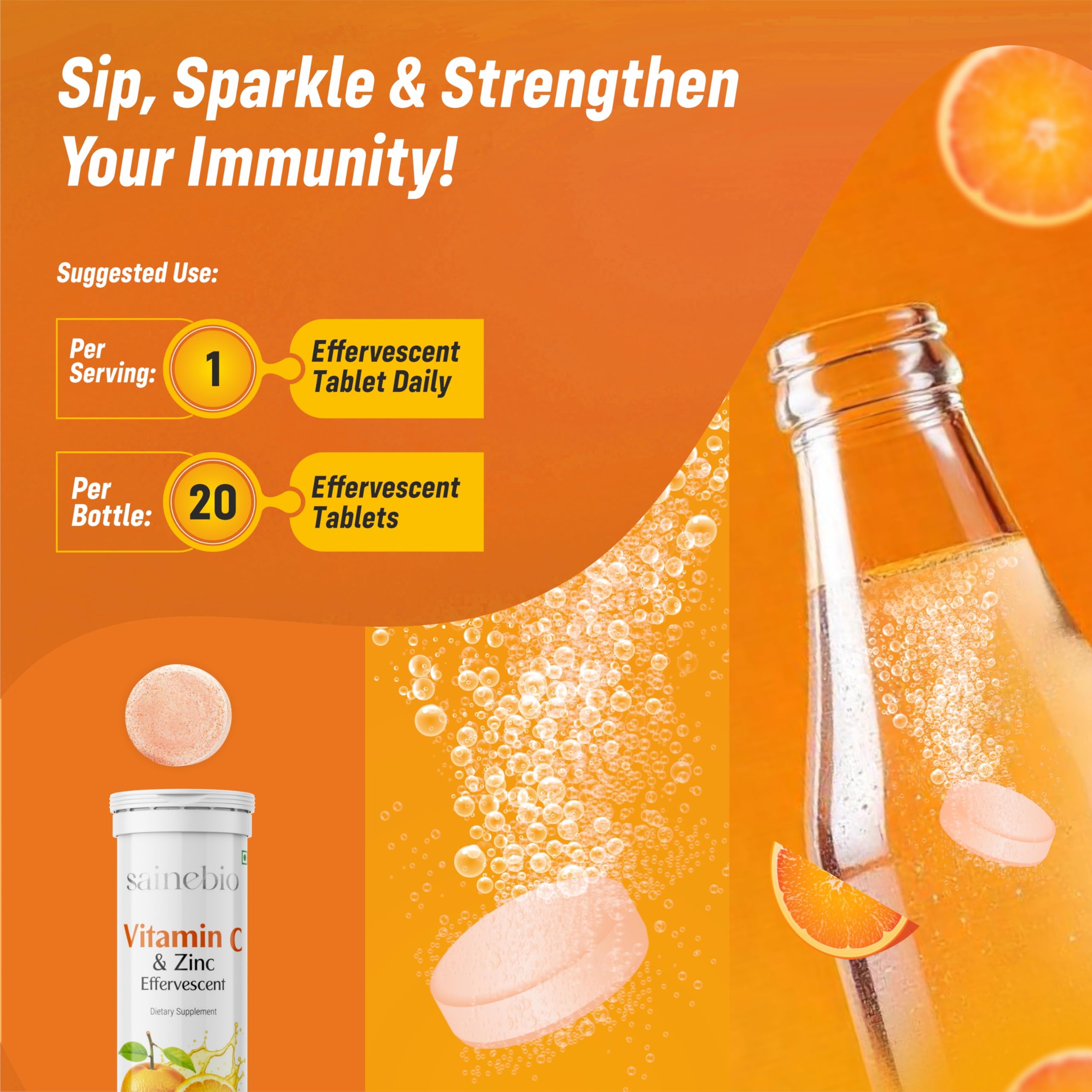 SAINEBIO Vitamin C Effervescent Tablets with fresh oranges