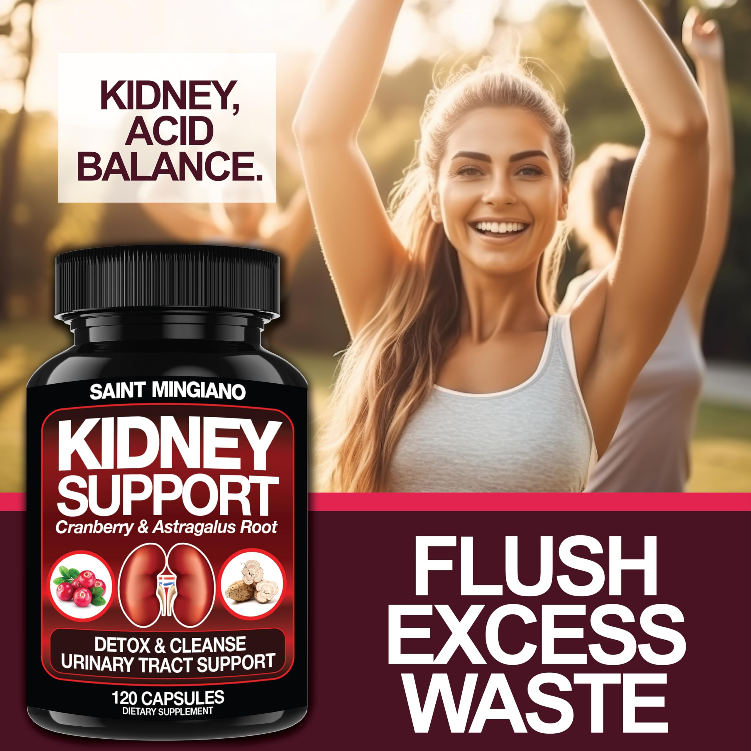 Saint Mingiano Cranberry Kidney Support Capsules in a kitchen setting