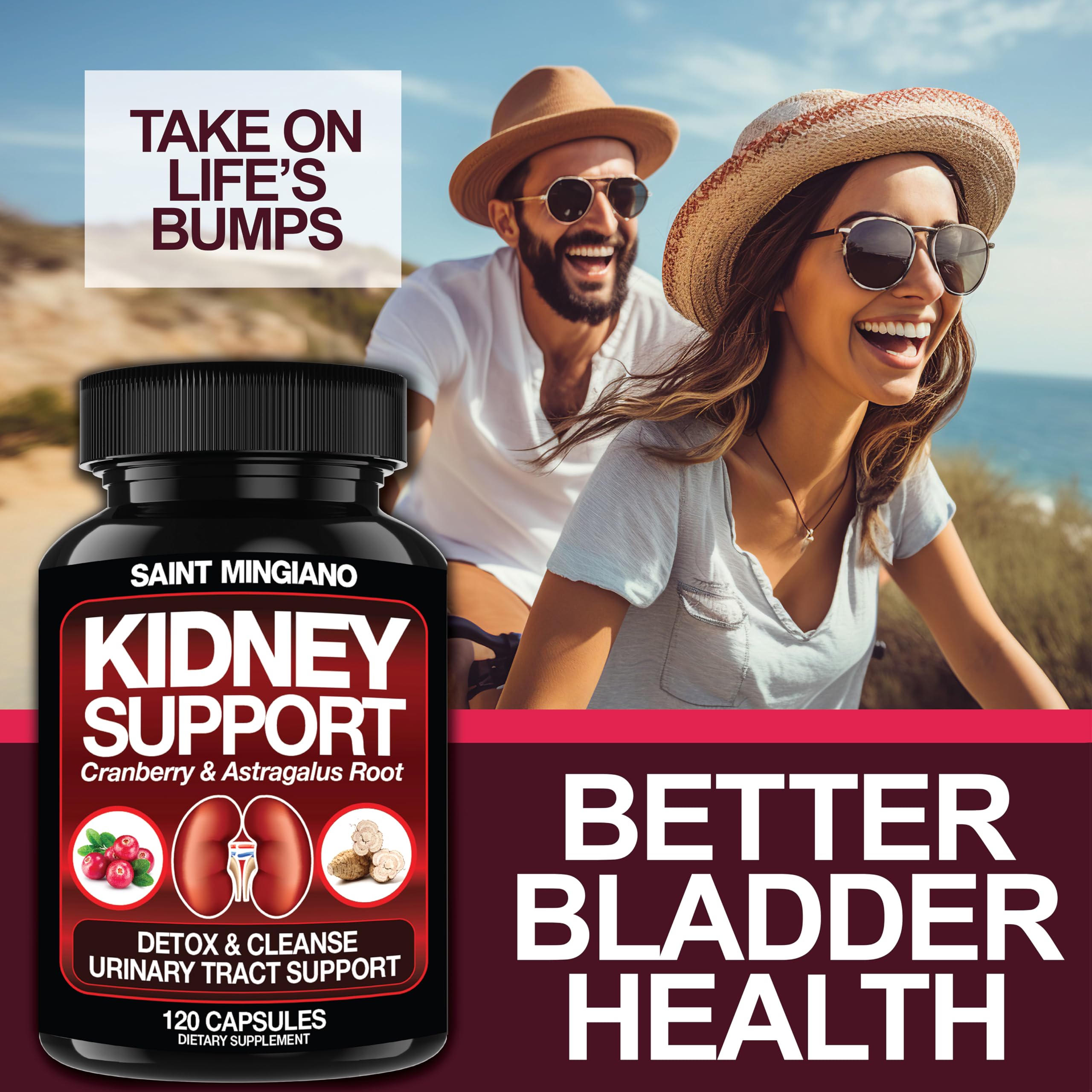 Saint Mingiano Cranberry Kidney Support Capsules on a wooden table