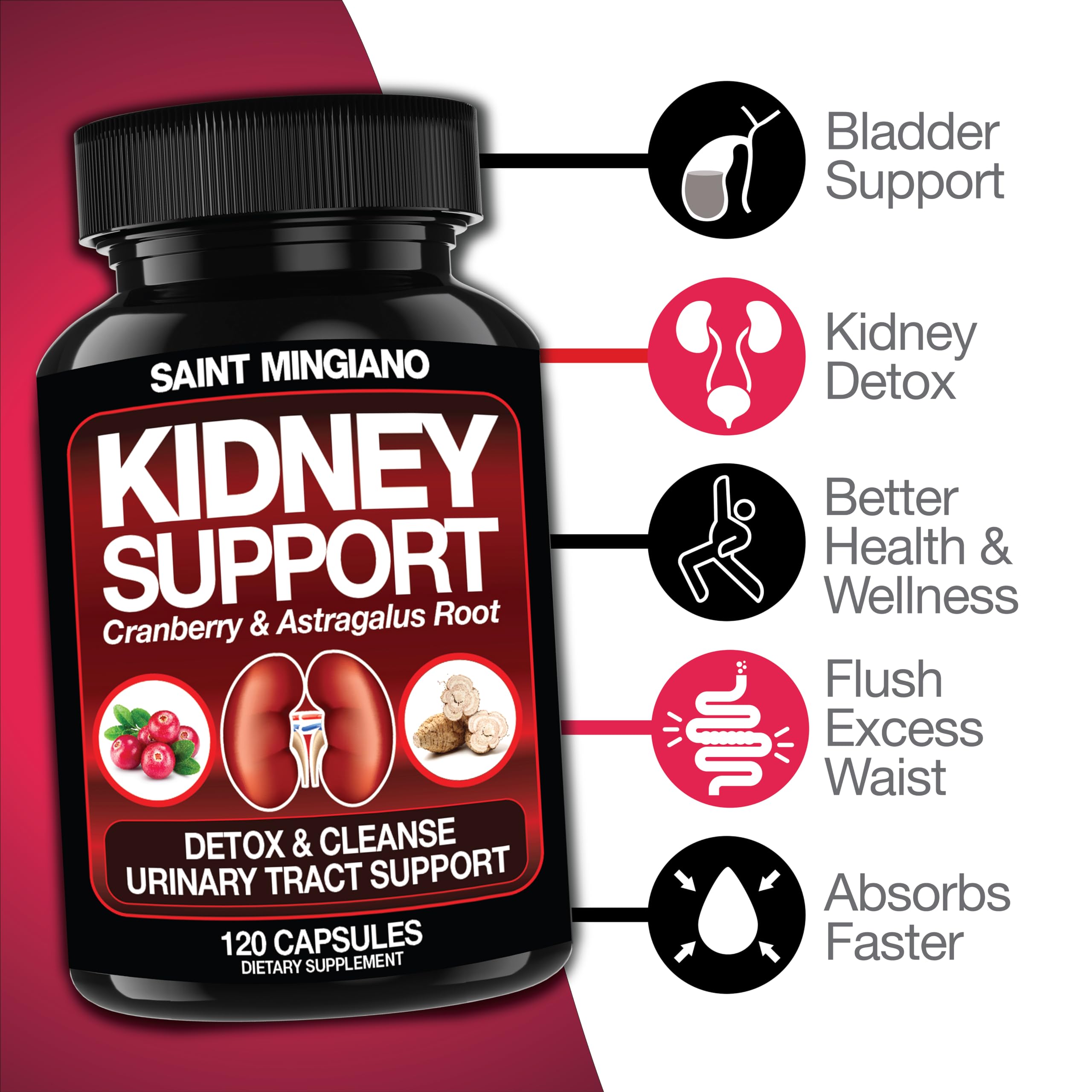 Saint Mingiano Cranberry Kidney Support Capsules with a measuring spoon
