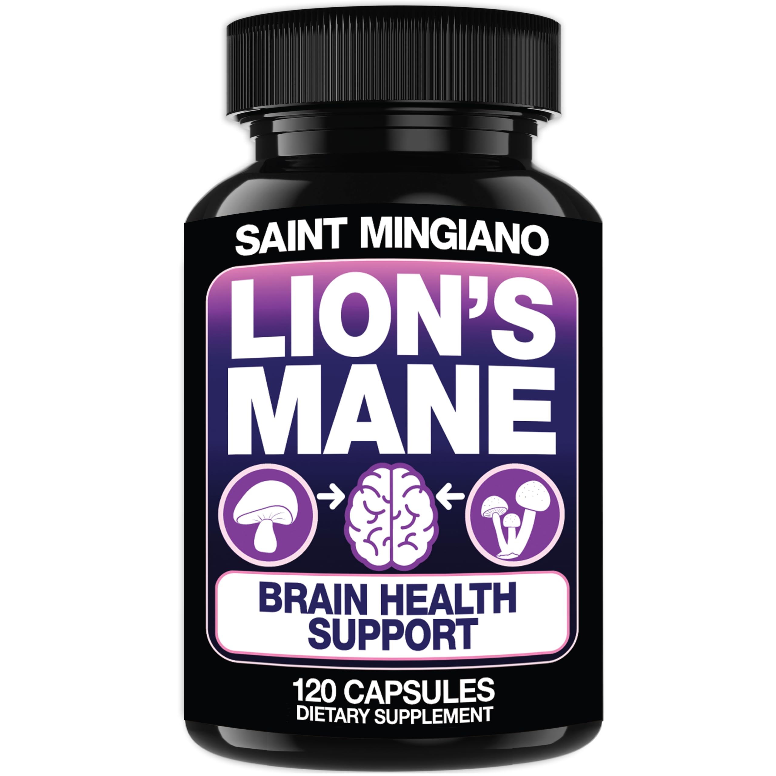 Saint Mingiano Lion's Mane Mushroom Supplement 120 capsules front view