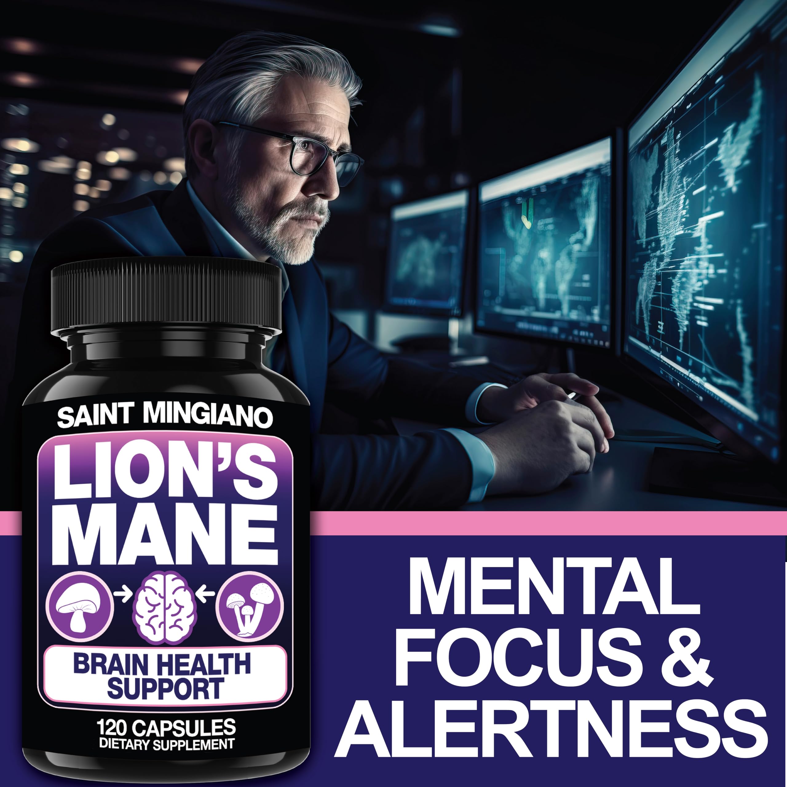 Saint Mingiano Lion's Mane Mushroom Supplement ingredients list close-up