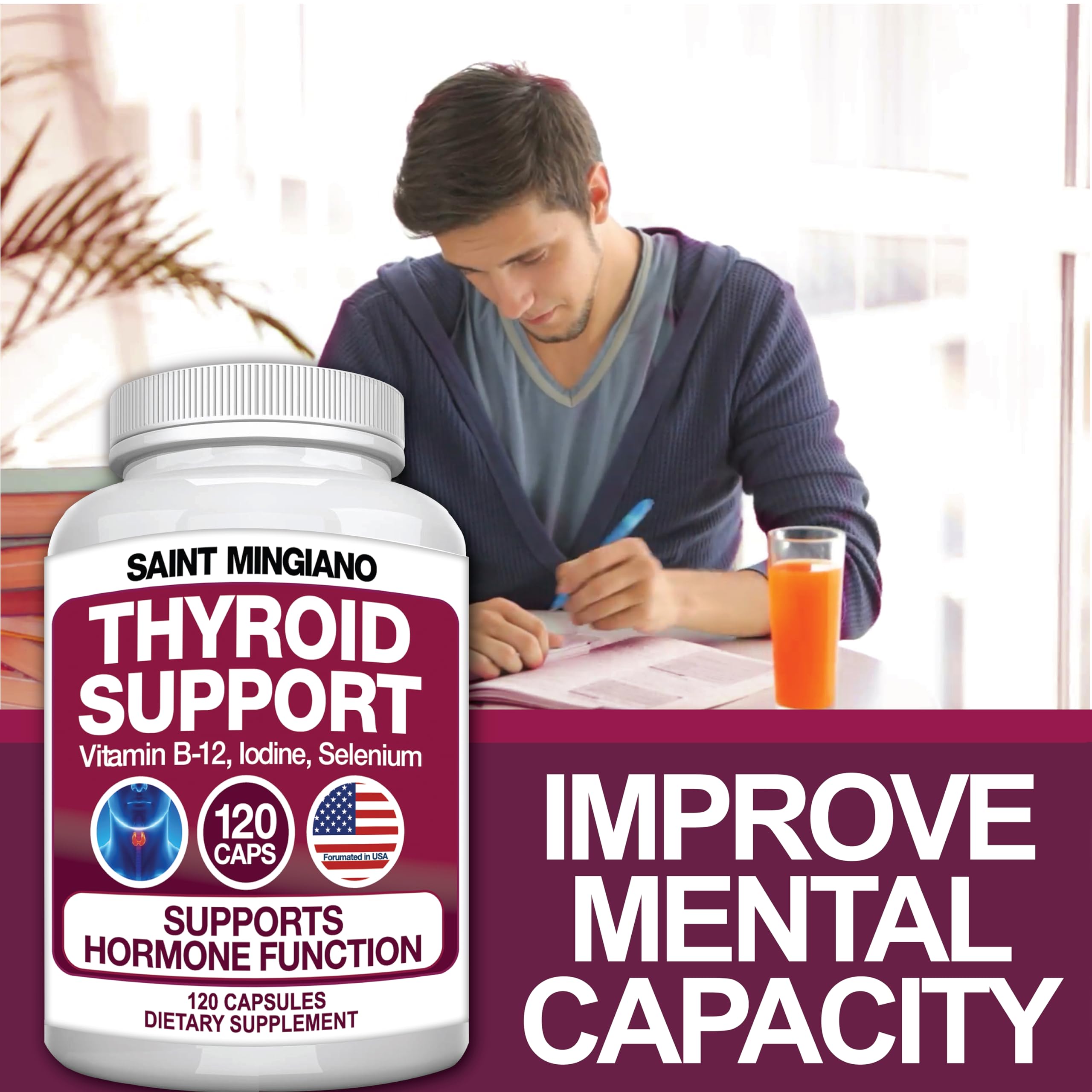 Saint Mingiano Thyroid Support Supplement bottle side view