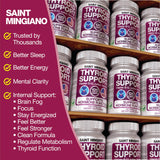 Saint Mingiano Thyroid Support Supplement capsules on a wooden table