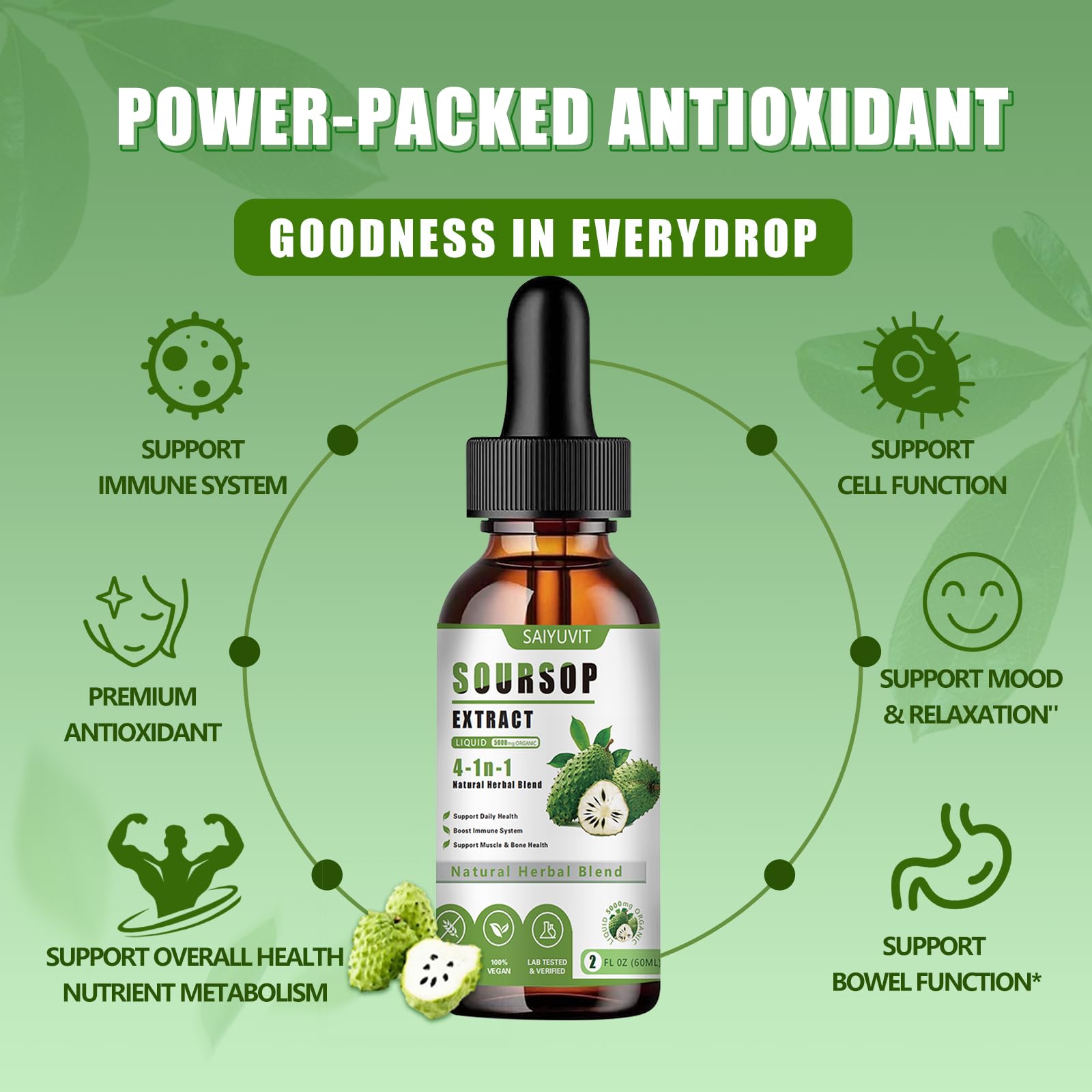 SAIYUVIT Soursop Bitters Liquid Drops 5000mg with measuring spoon