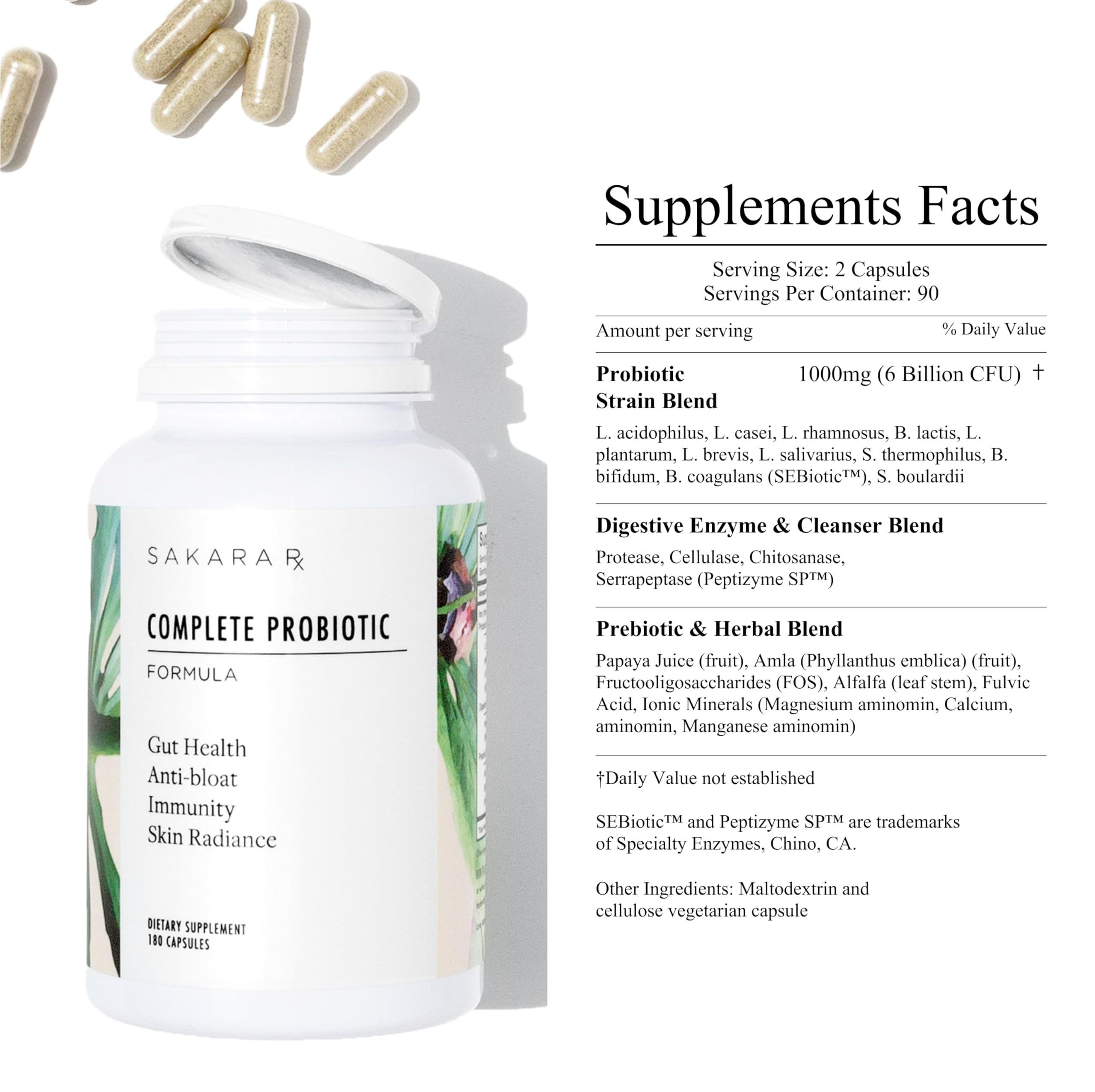 SAKARA Complete Probiotic Formula capsules with a measuring spoon