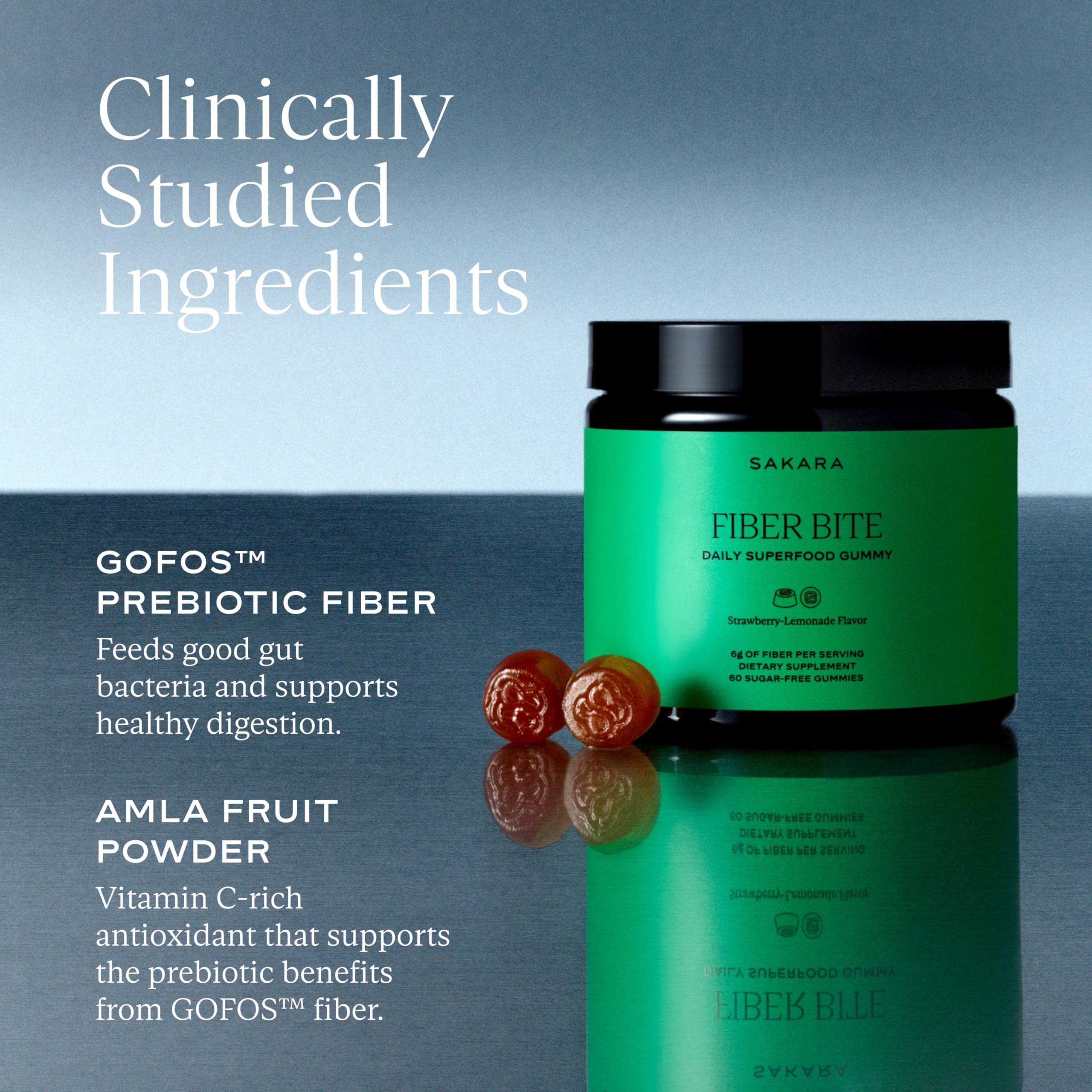 SAKARA Daily Fiber Gummies side view showing the gummies