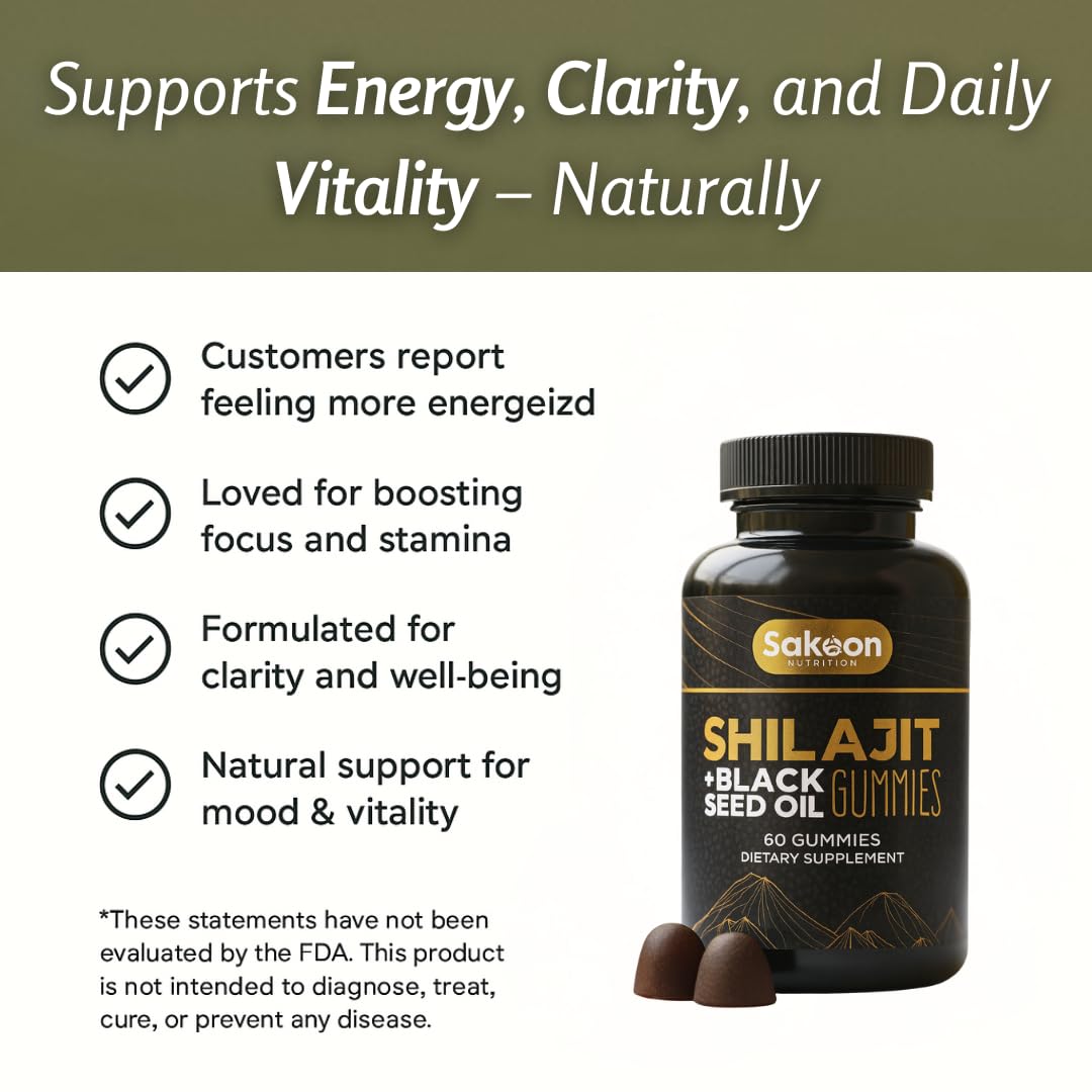 Sakoon Nutrition Himalayan Shilajit Gummies back view with ingredient list