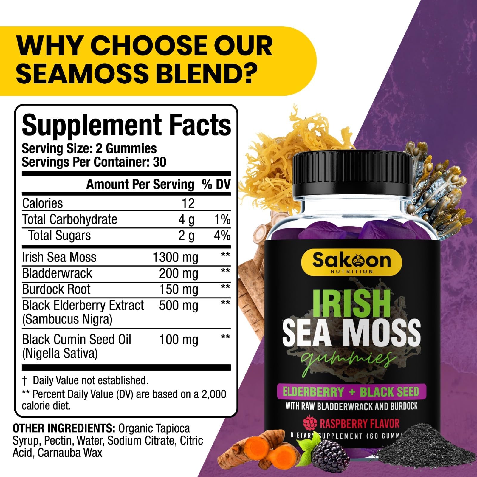 Sakoon Nutrition Irish Sea Moss Gummies ingredients list