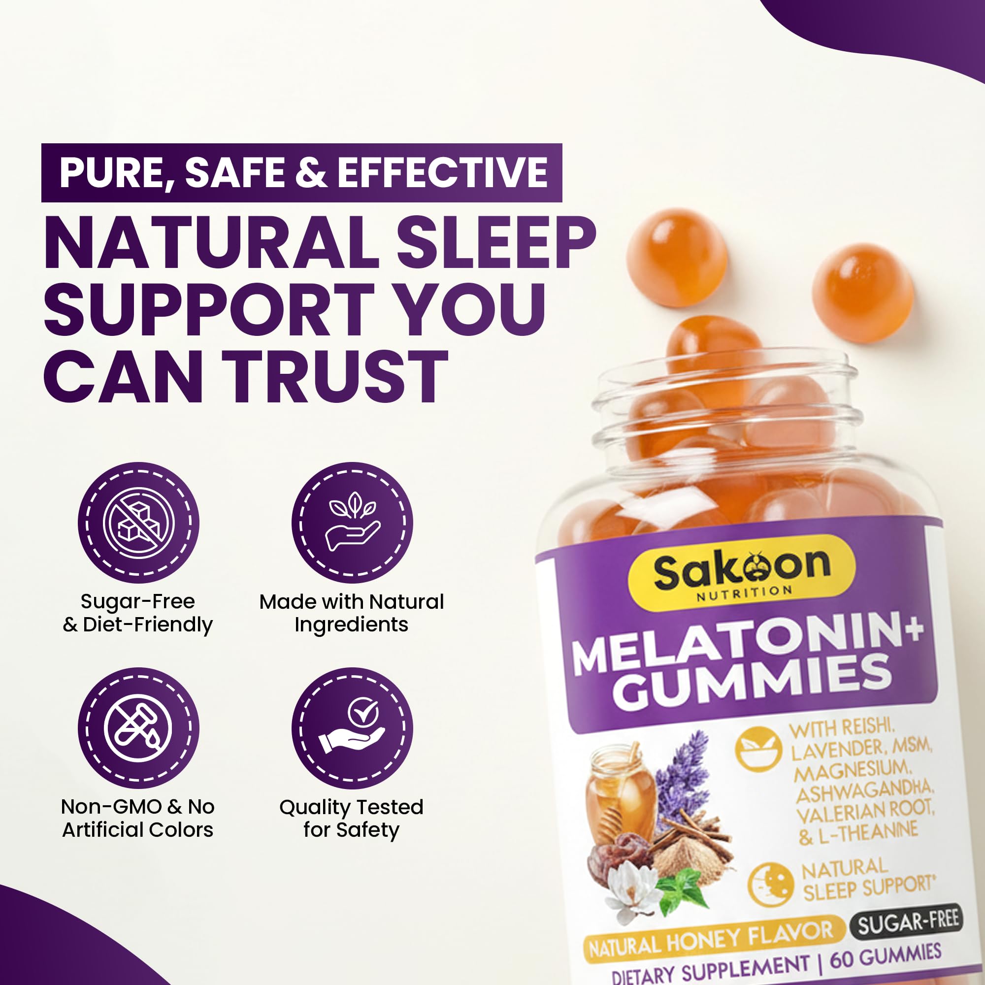 Sakoon Nutrition Melatonin Gummies 10mg back view showing ingredients