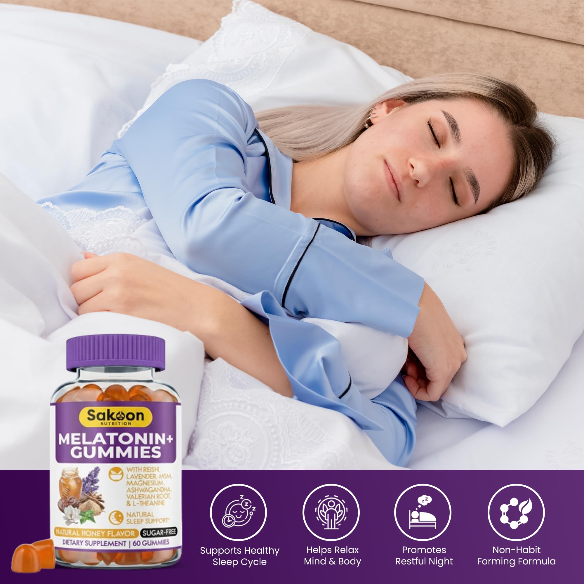 Sakoon Nutrition Melatonin Gummies 10mg with a glass of water