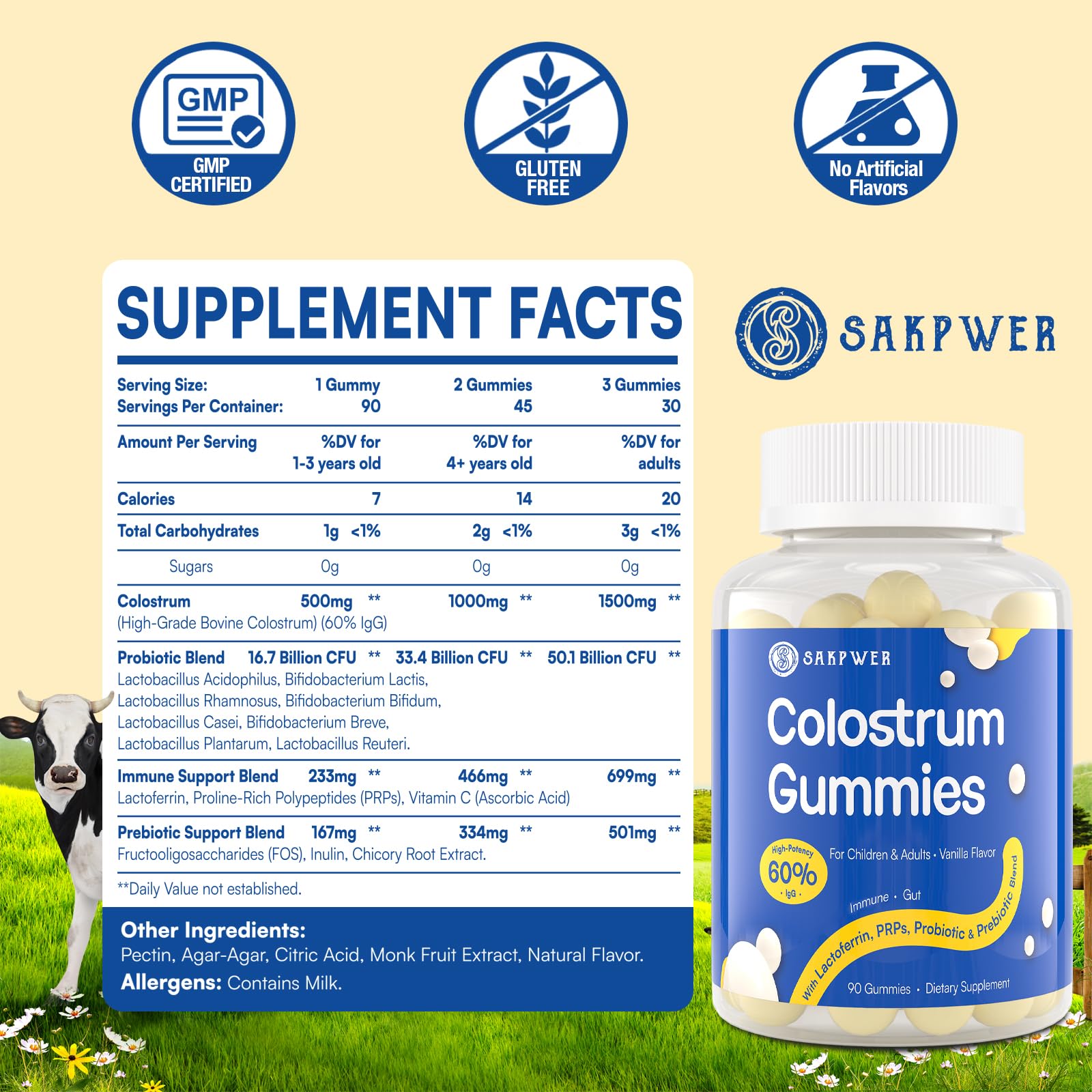 Sakpwer Colostrum Gummies 60% IgG packaging