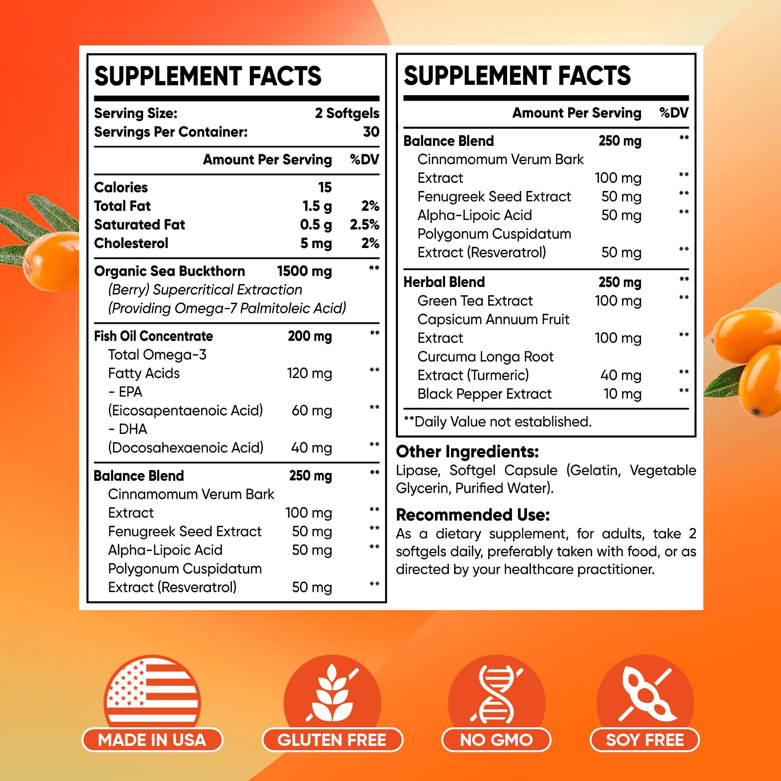 Sakpwer Omega-3 + Sea Buckthorn Oil Supplement packaging side view