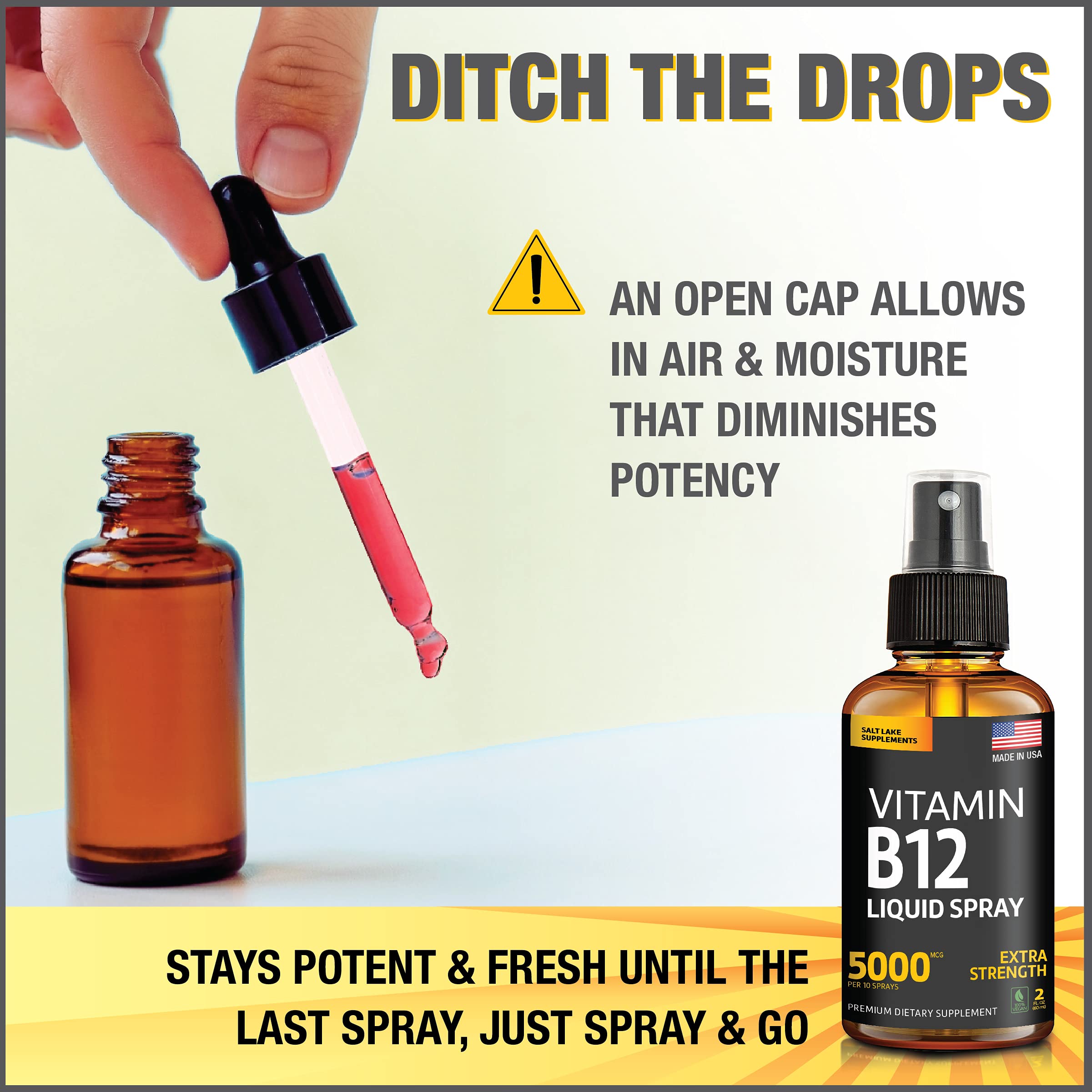 Salt Lake Supplements B12 Liquid Spray with measuring spoon
