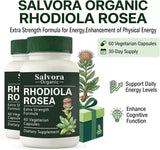 Salvora Organic Rhodiola Rosea 500mg supplement with a measuring spoon
