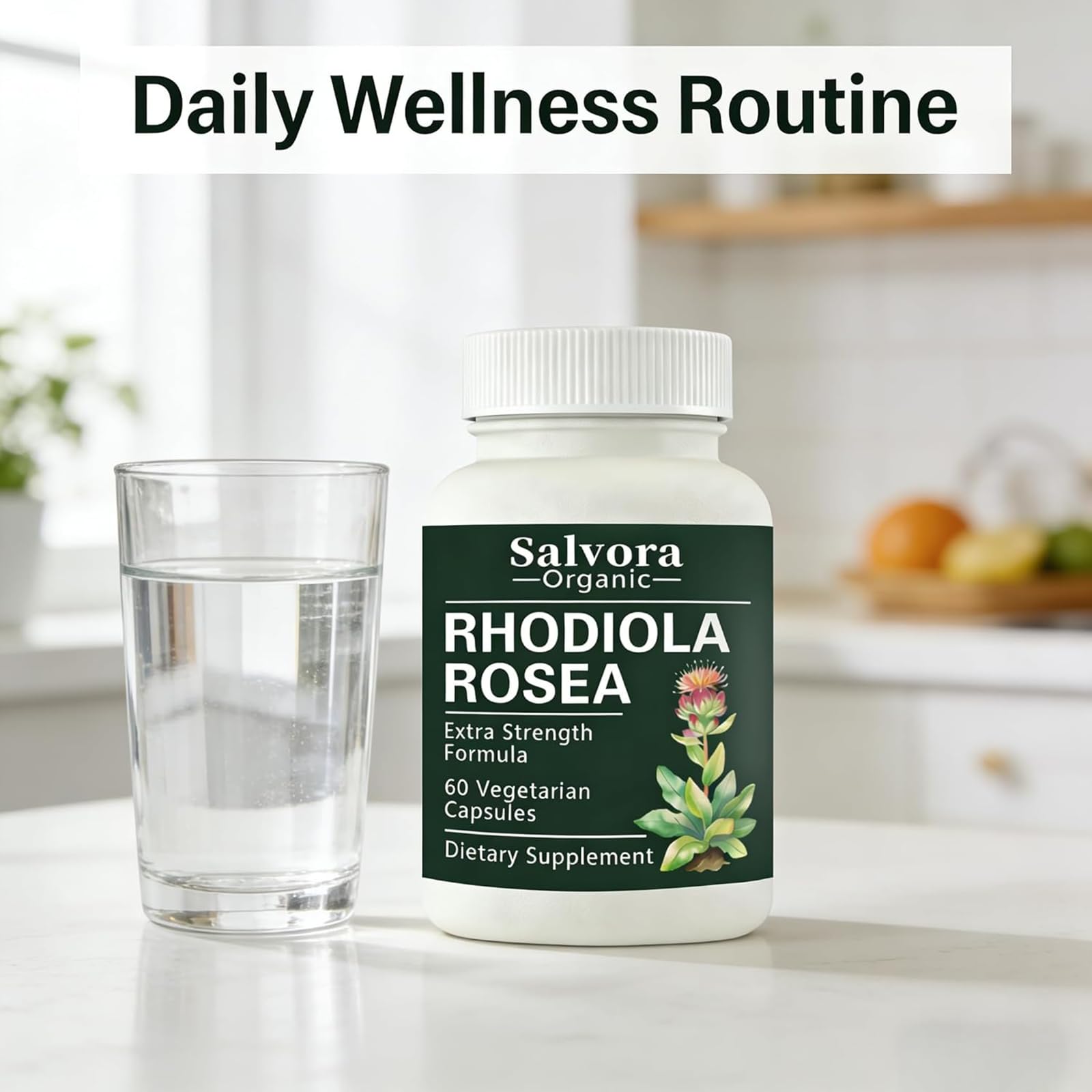 Salvora Organic Rhodiola Rosea Capsules 500mg lifestyle scene