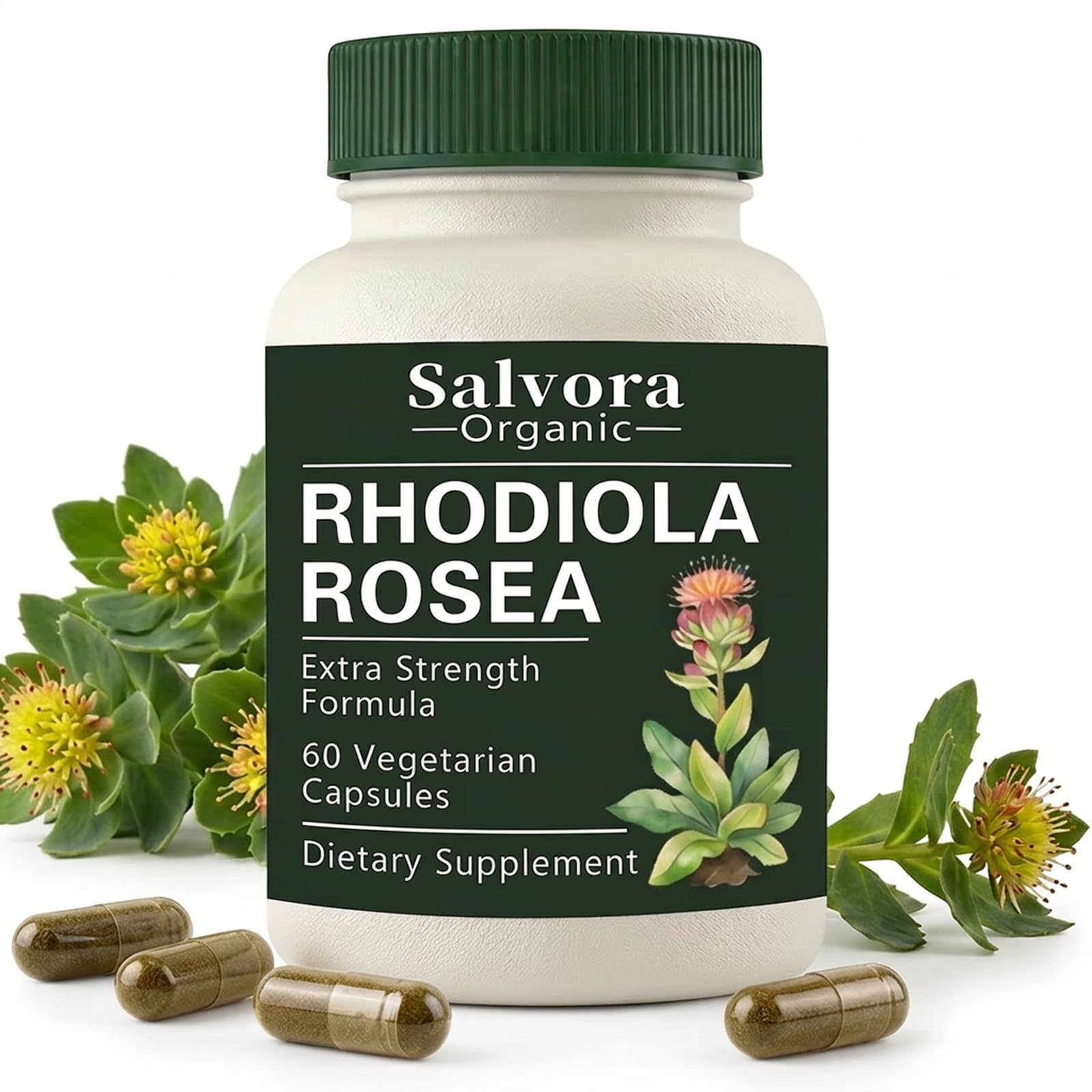 Salvora Organic Rhodiola Rosea Supplement bottle front view