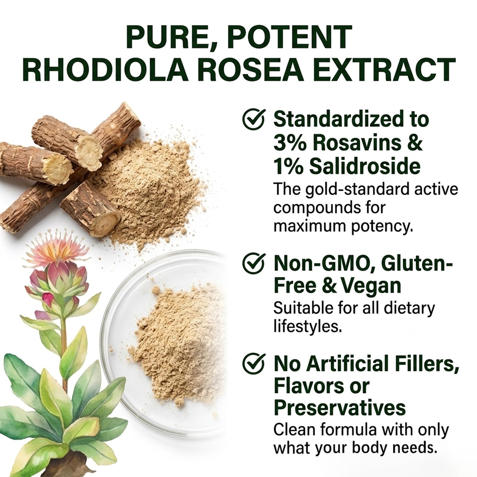 Salvora Organic Rhodiola Rosea Supplement ingredients list