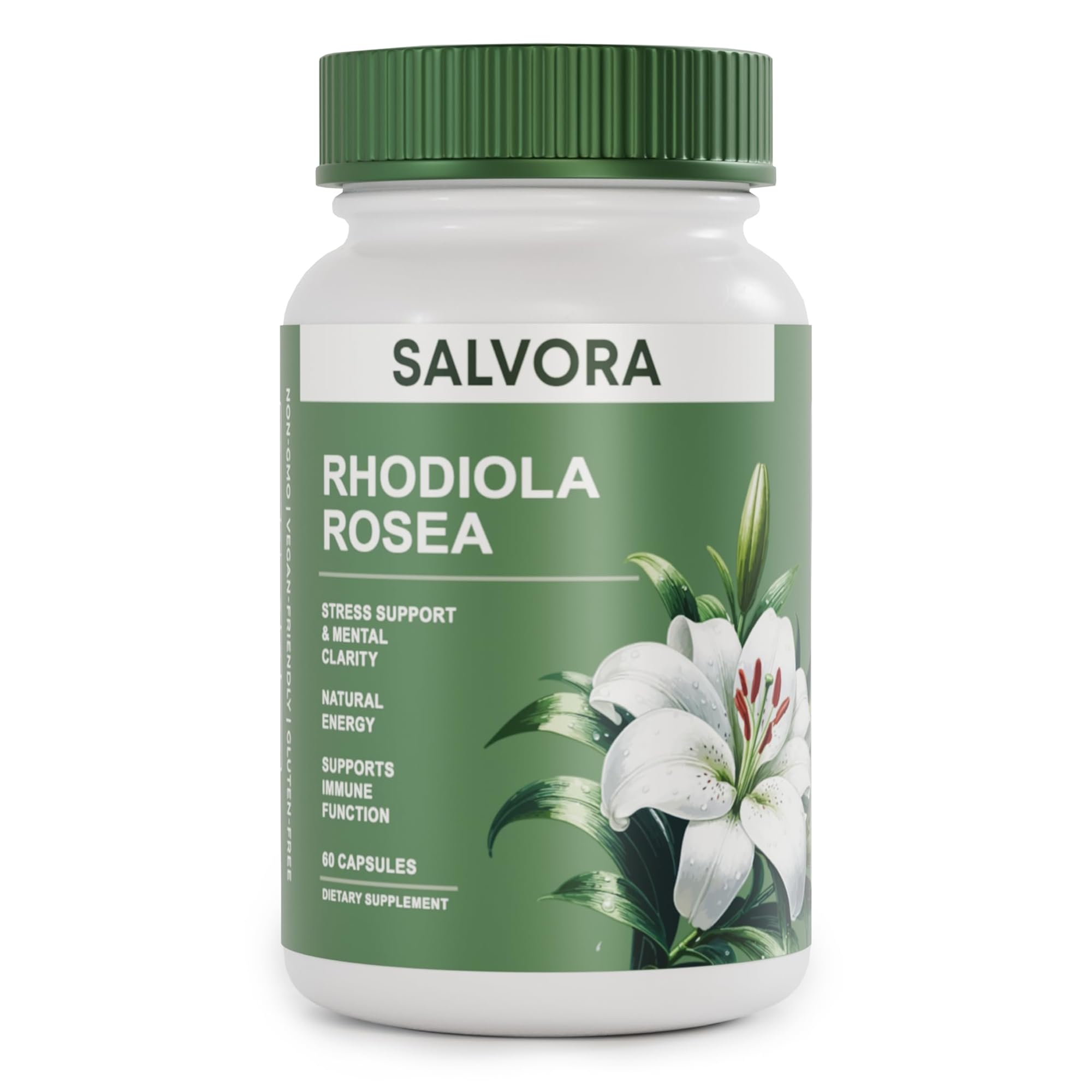 Salvora Rhodiola Rosea Herbal Supplement 60 Capsules front view