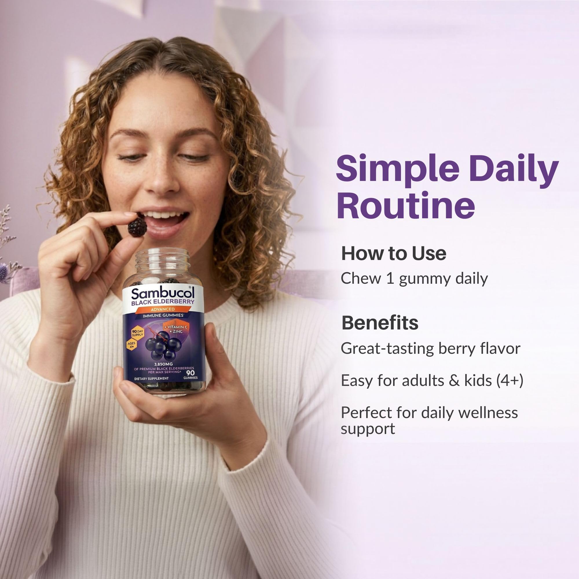 Sambucol Black Elderberry Gummies in a hand for size reference